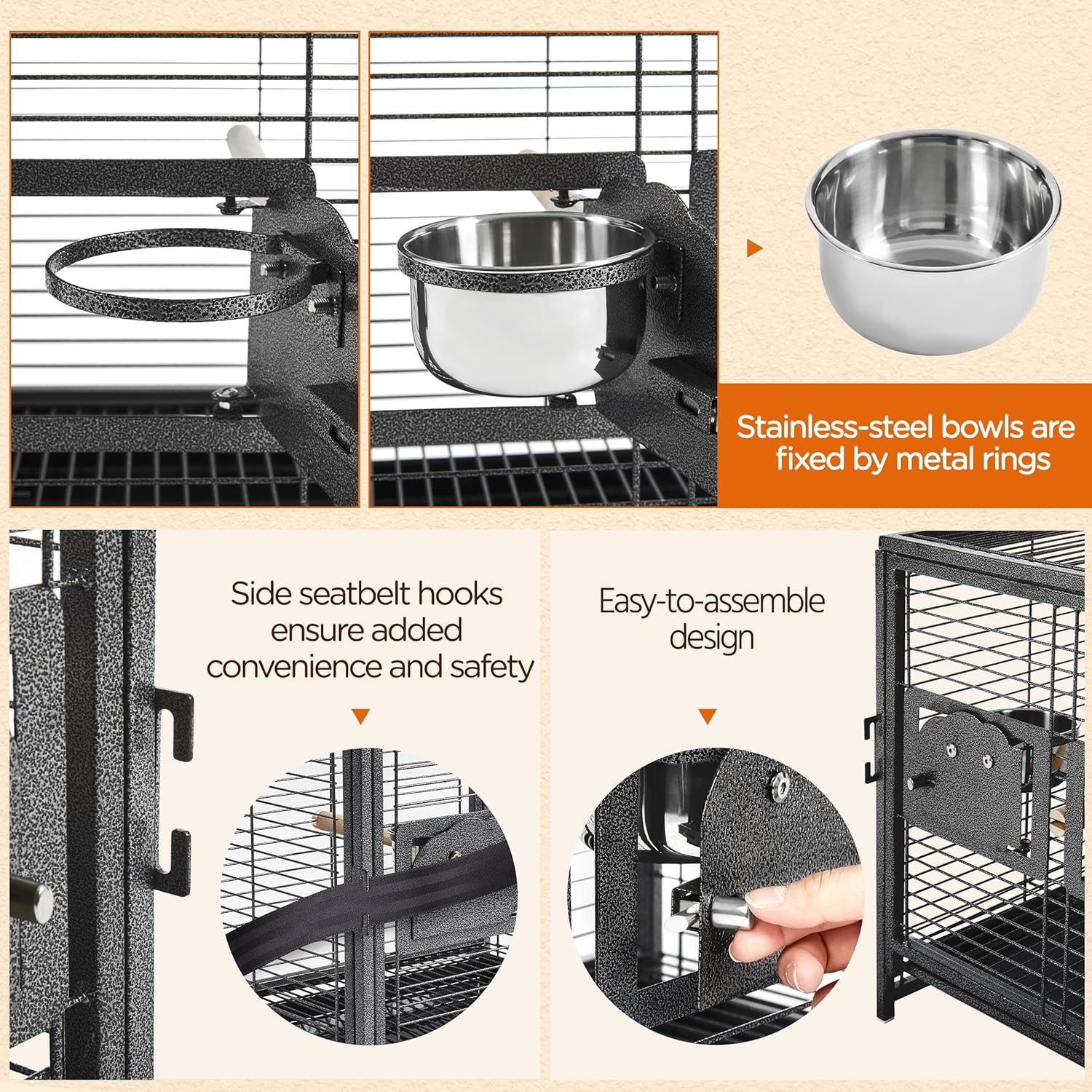 Yaheetech 25.5'' Wrought Iron Bird Travel Carrier Cage Parrot Cage with Handle Wooden Perch & Seed Guard for Small Parrots Canaries Budgies Parrotlets Lovebirds Conures Cockatiels - Happypetzone.online - Image 7