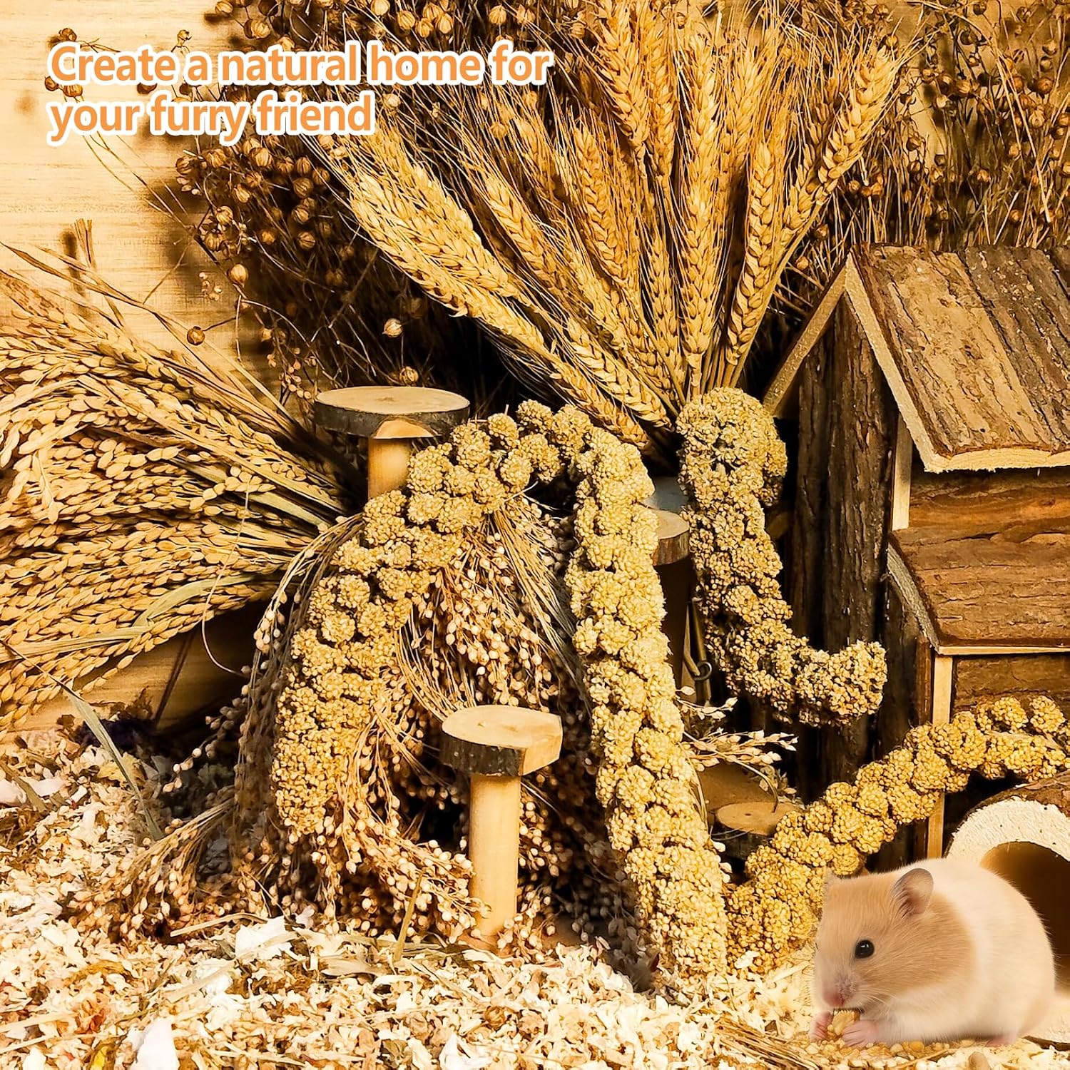 Natural Hamster Grain & Herb Habitat Deocr, Edible Hamster Sprays Herbs Bedding Mate, Hamsters Cage Enrichment Decoration Accessories for Gerbil Dwarf Syrian Hamsters Mouse Guinea Pig Mice - Happypetzone.online - Image 6