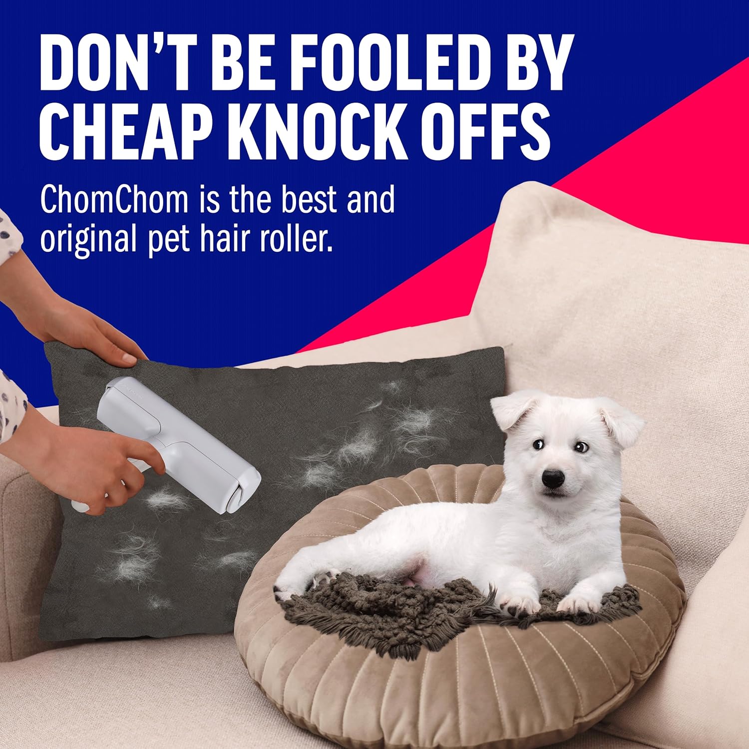 ChomChom Roller Pet Hair Remover – Original Size Reusable Lint Roller for Cat & Dog Hair on Furniture, Couch, Carpet, Car, Rugs & Bedding – Portable, Eco-Friendly (White) - Happypetzone.online - Image 9