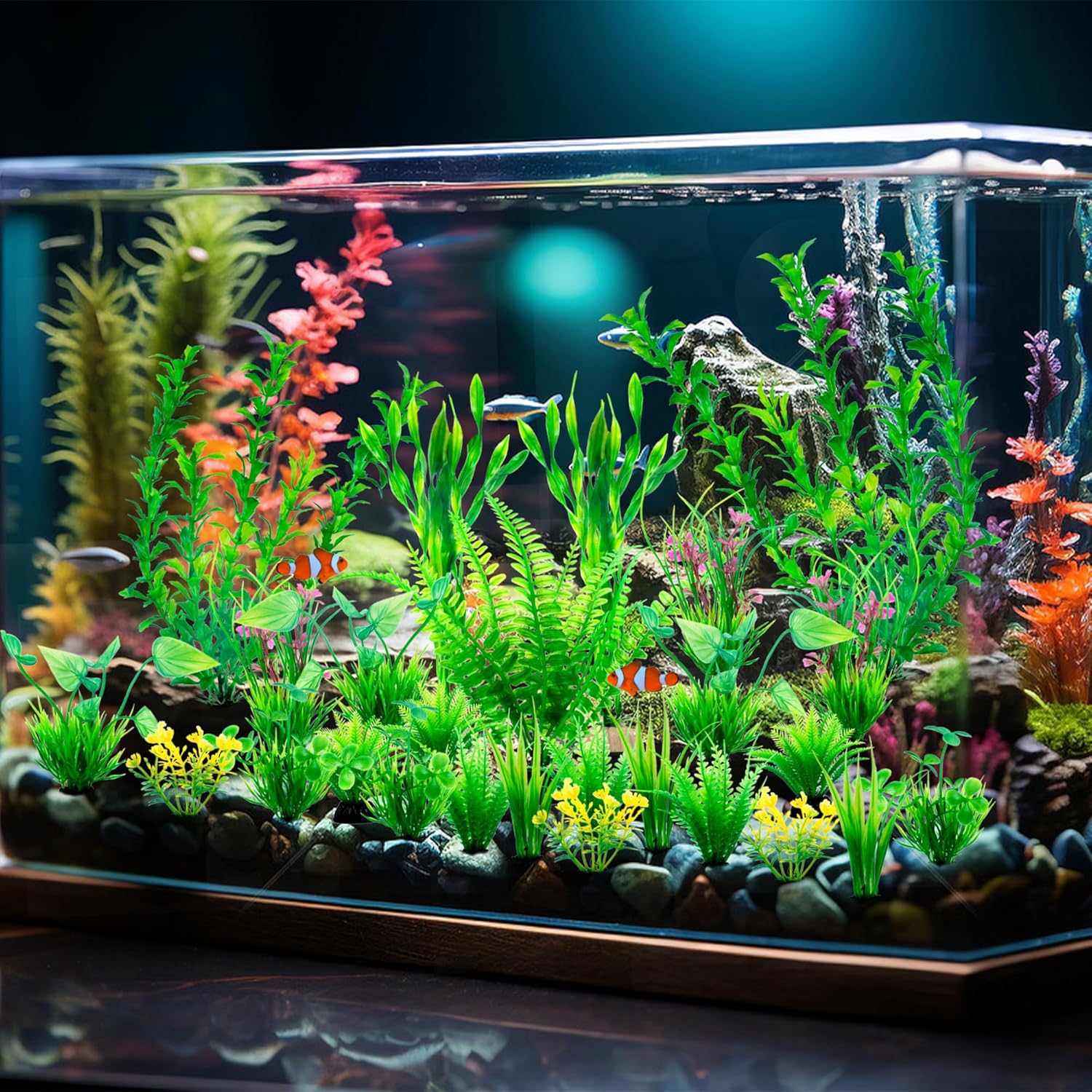 Ameliade Aquarium Artificial Green Plastic Plants Decorations 26 PCS Large Fish Tank Accessories Goldfish Betta Tank Decor - Happypetzone.online - Image 4