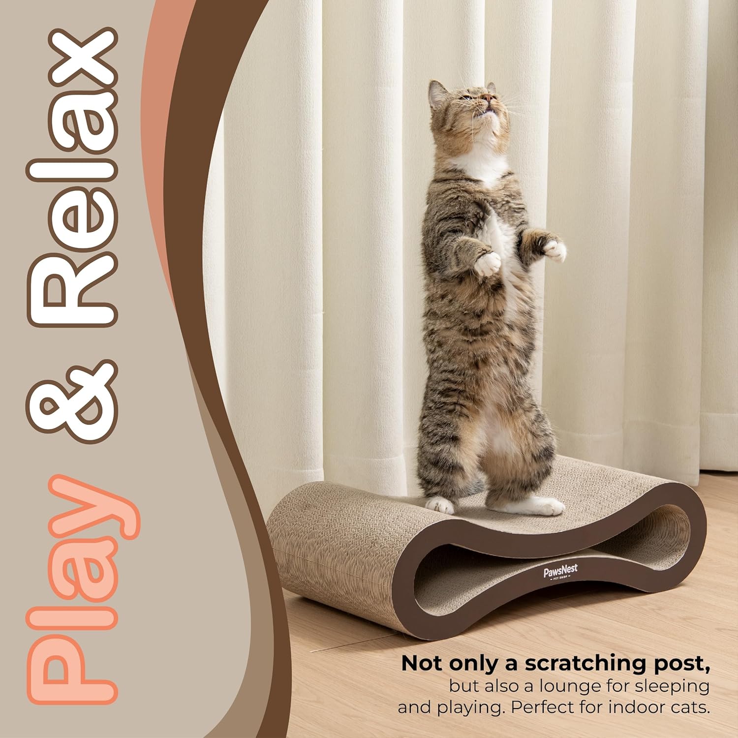 Paws NEST Scratch Lounge for Cats, 21.6 Inch Cat Lounger Scratcher, Infinity Cat Scratcher, Reversible, Non-Toxic & Durable, Includes Premium Organic Catnip - Happypetzone.online - Image 4