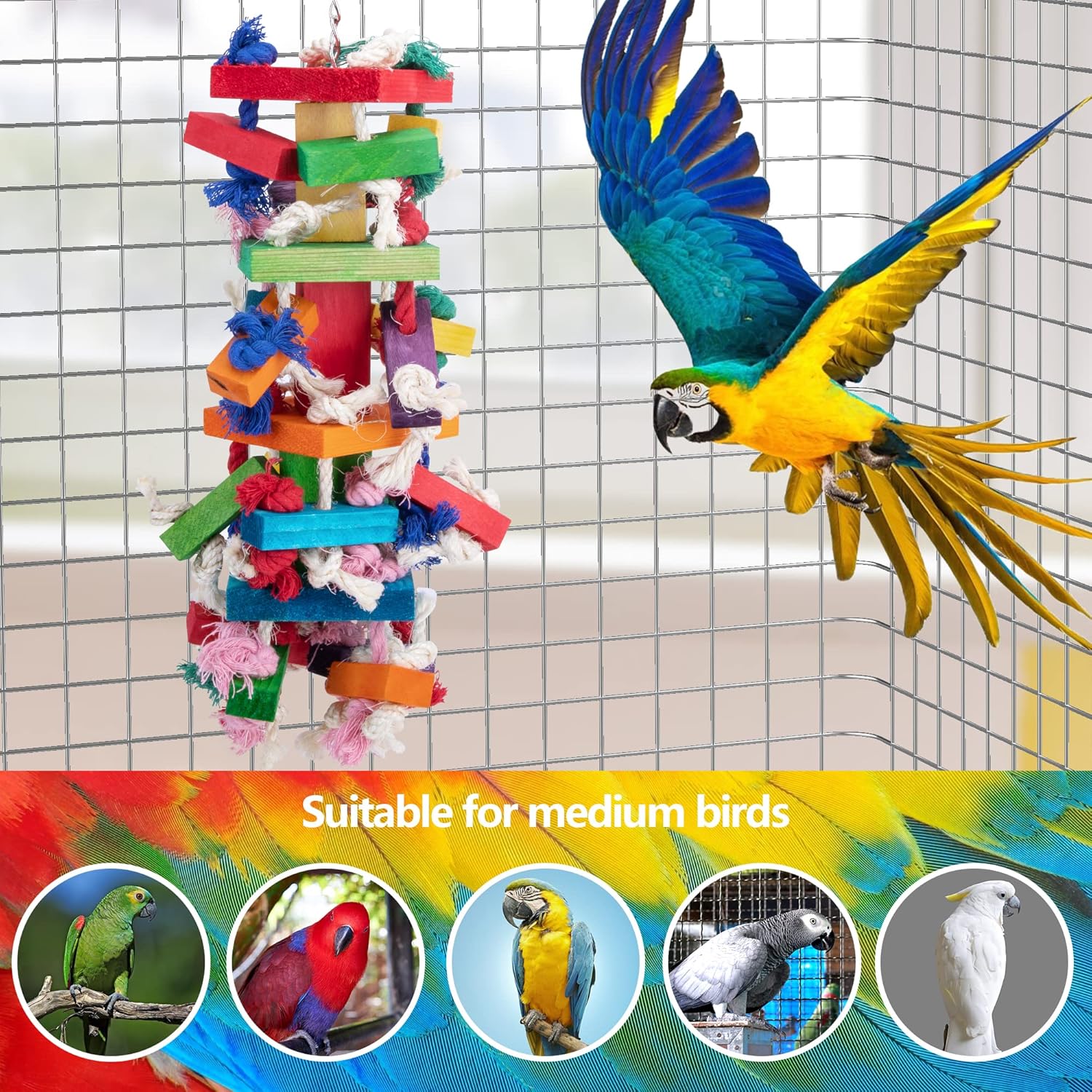 Deloky Bird Block Knots Tearing Toy- 19.7 inch Multicolored Natural Wooden Parrot Chewing Toy Suggested for Macaws cokatoos, African Grey and a Variety of Amazon Parrots. (Large Size) - Happypetzone.online - Image 6