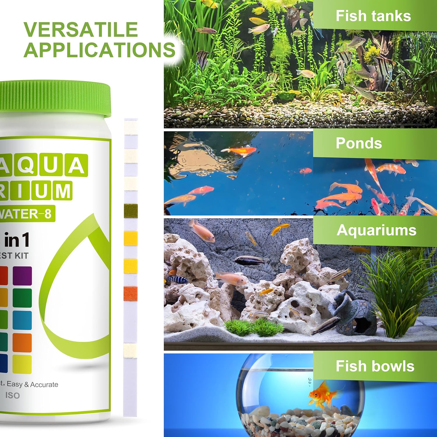 AAwipes 8-in-1 Aquarium Test Kit (150 Strips) for Freshwater & Saltwater - Quick & Accurate Water Testing for Aquariums & Ponds. Tests Free Chlorine, Hardness, pH, Ammonia Nitrogen, etc. (K02-150) - Happypetzone.online - Image 4