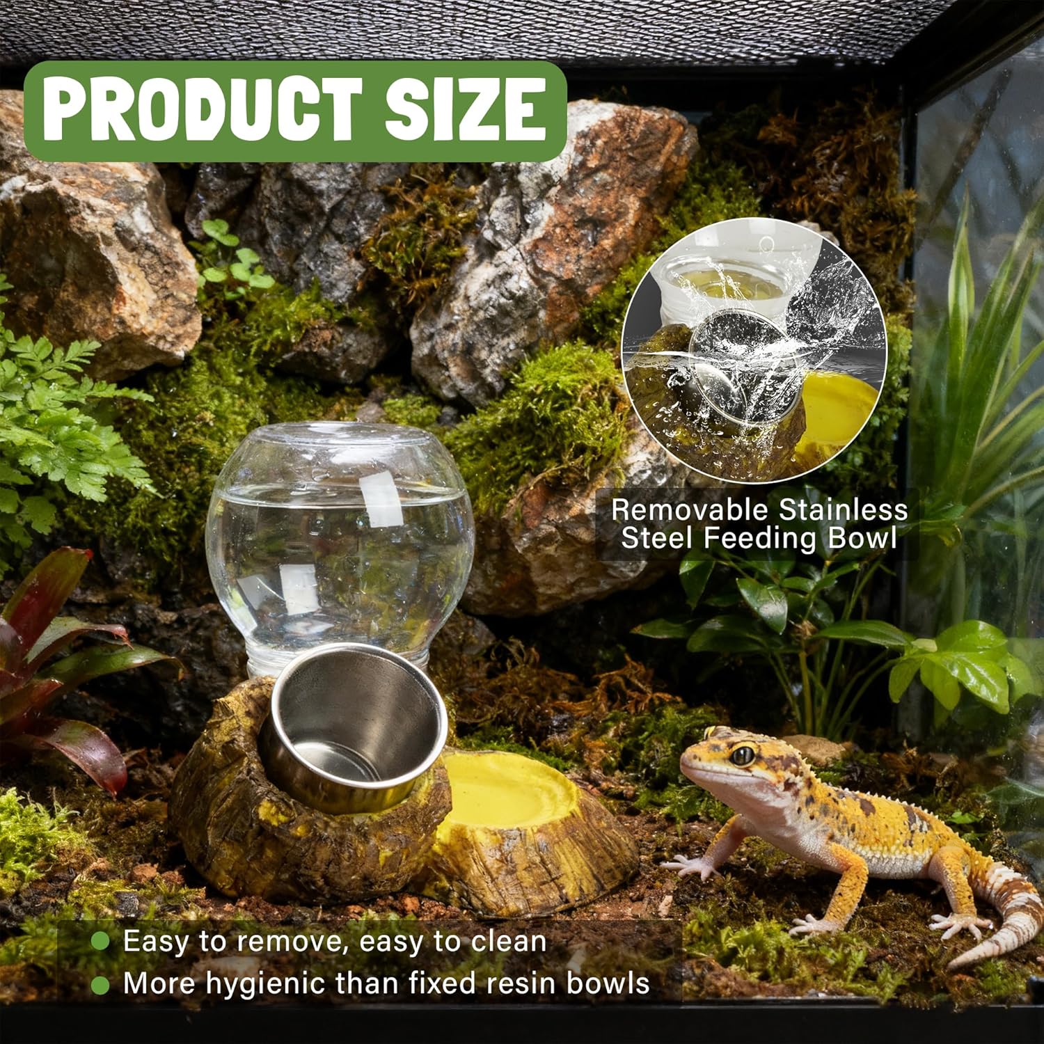 Reptile Food & Water Feeder, Escape Proof Feeding Bowl with Removable Stainless Steel Dish for Mealworms - Happypetzone.online - Image 3