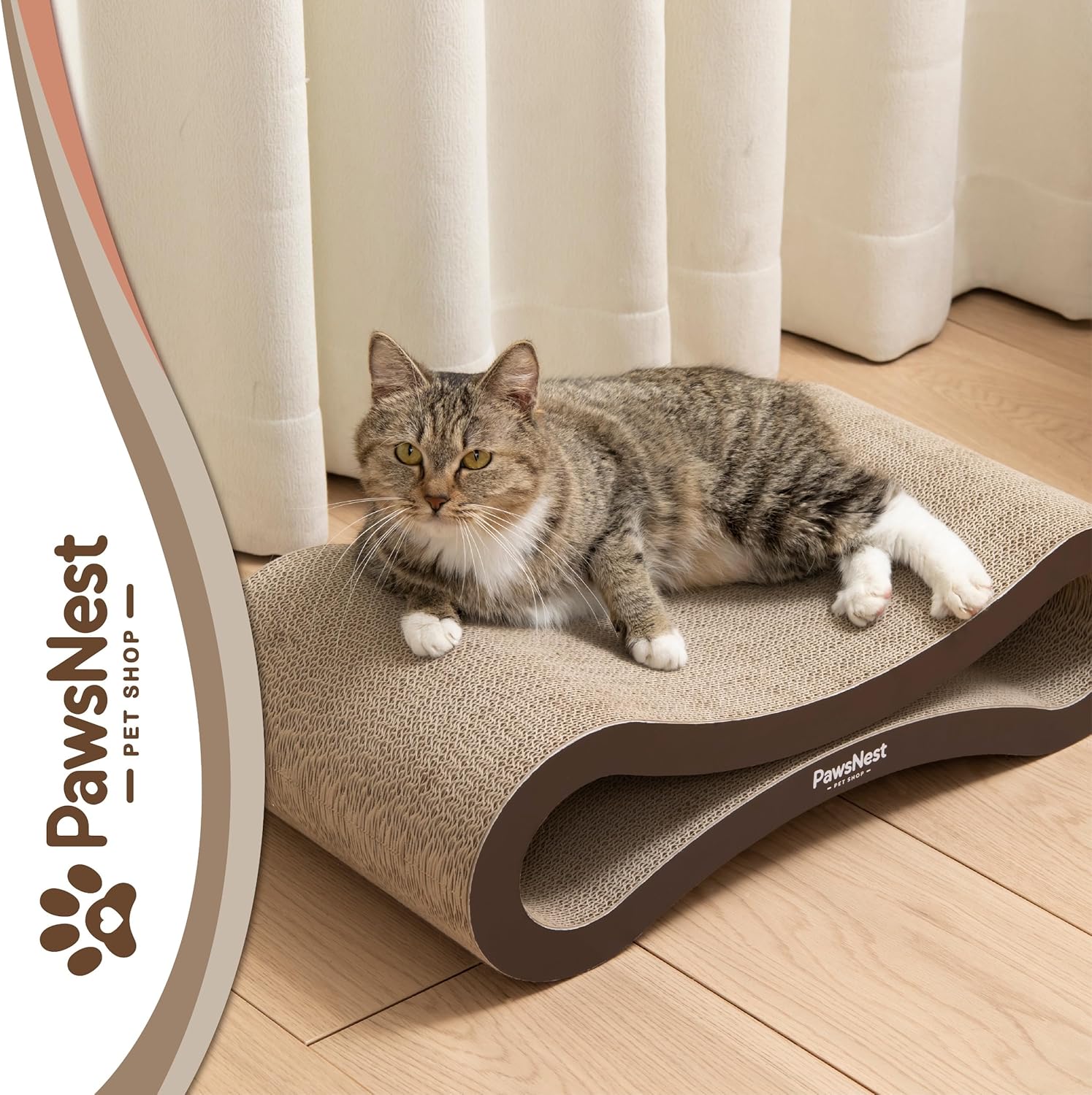 Paws NEST Scratch Lounge for Cats, 21.6 Inch Cat Lounger Scratcher, Infinity Cat Scratcher, Reversible, Non-Toxic & Durable, Includes Premium Organic Catnip - Happypetzone.online - Image 7
