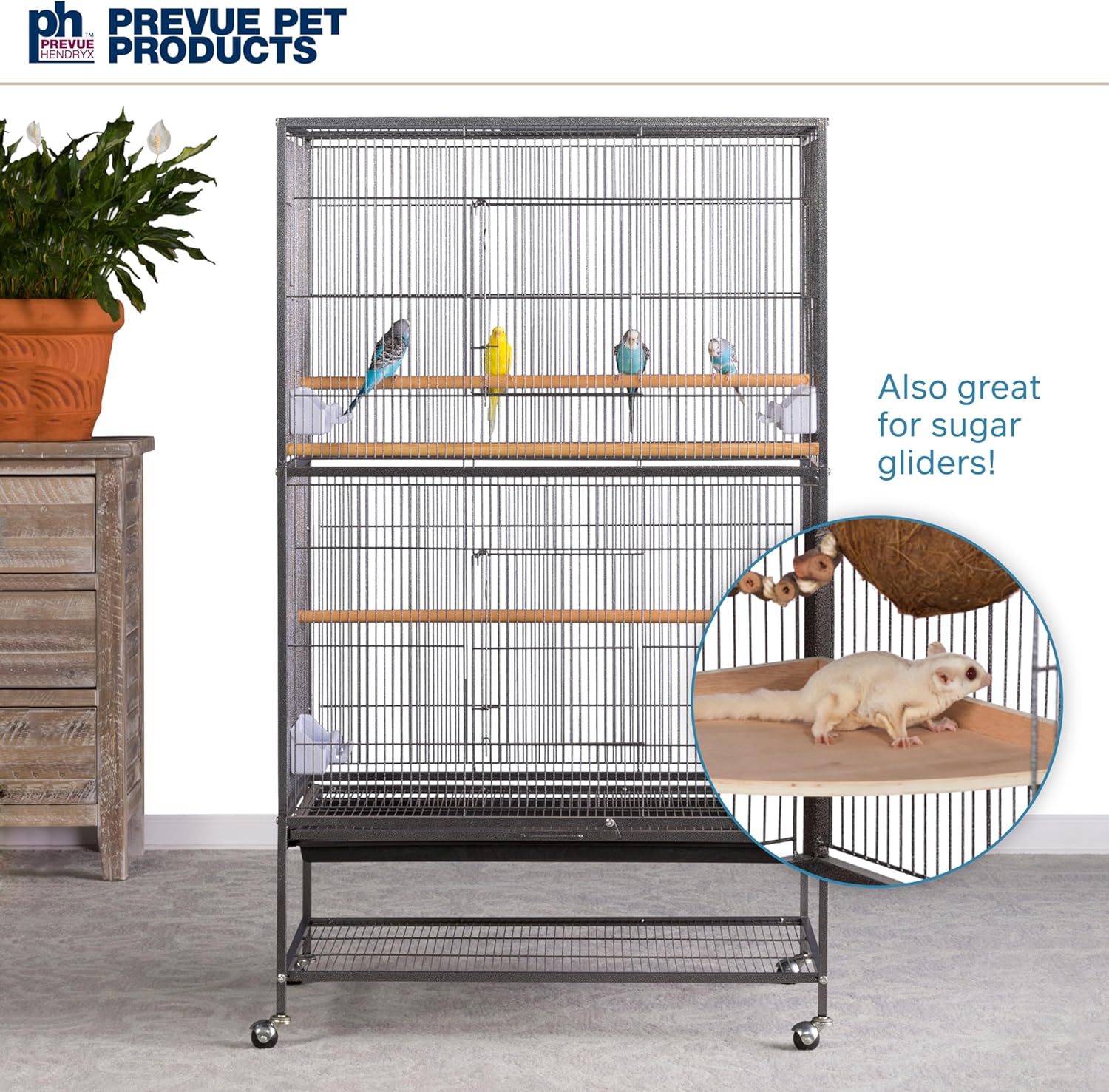 Prevue Pet Products Steel Bird Flight Cage with Wheels - Large Birdcage for Parakeets, Canaries, Finches, Cockatiels, Lovebirds, & Green Cheek, Metal Standing Birdcage - Black, Large - Happypetzone.online - Image 9