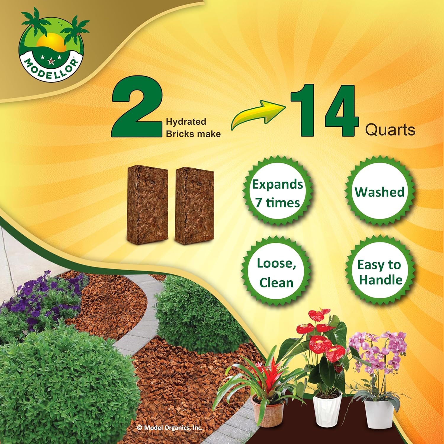 MODELLOR Premium Super Washed, Clean, Coco Chips, 2 Bricks (2.2 lb.) yields 14 Qts. of Loose Chips. Plant Substrate, Organic, Reptile Bedding, Odor Absorbing, Grow Orchids, Mulch Indoor, Outdoor. - Happypetzone.online - Image 4