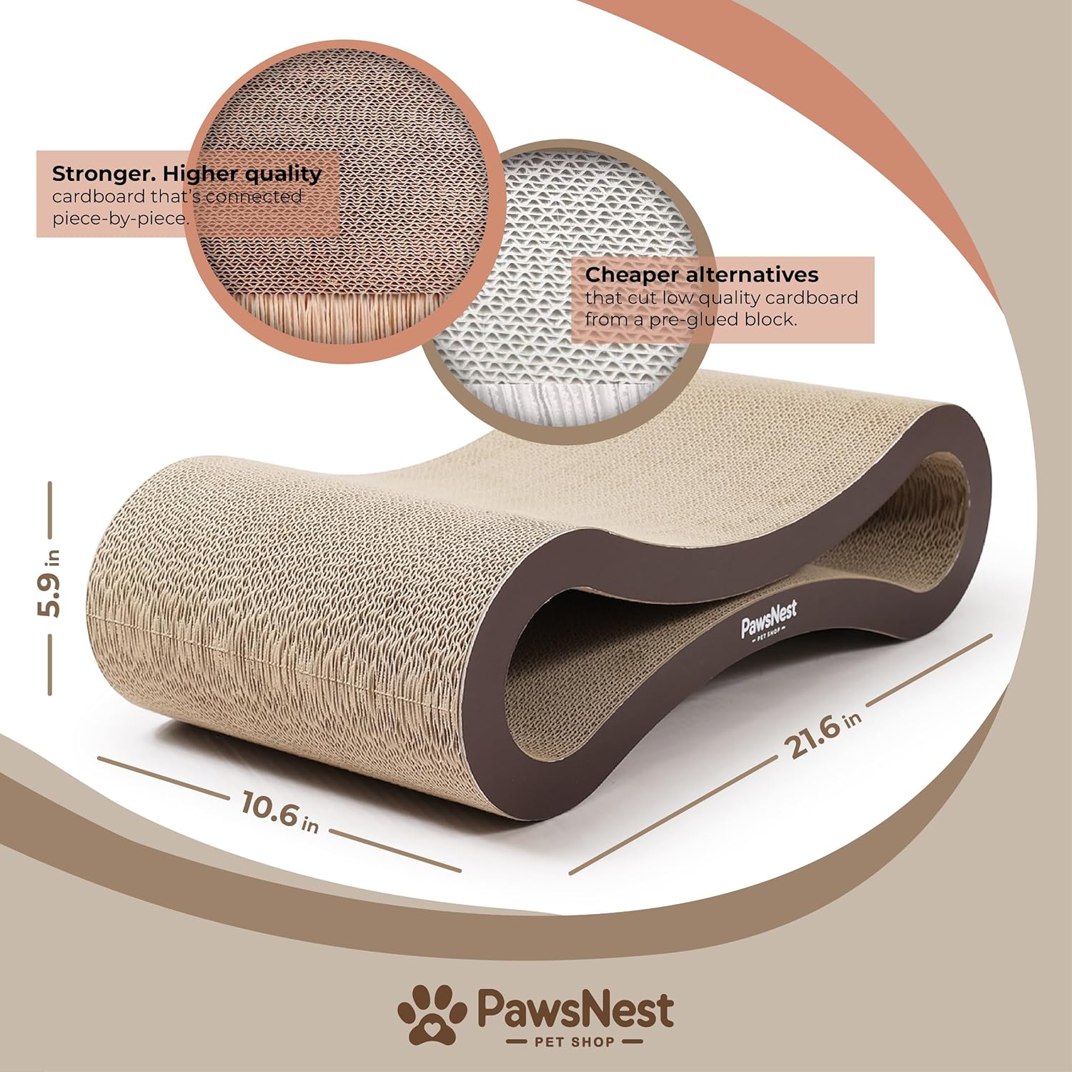 Paws NEST Scratch Lounge for Cats, 21.6 Inch Cat Lounger Scratcher, Infinity Cat Scratcher, Reversible, Non-Toxic & Durable, Includes Premium Organic Catnip - Happypetzone.online - Image 3