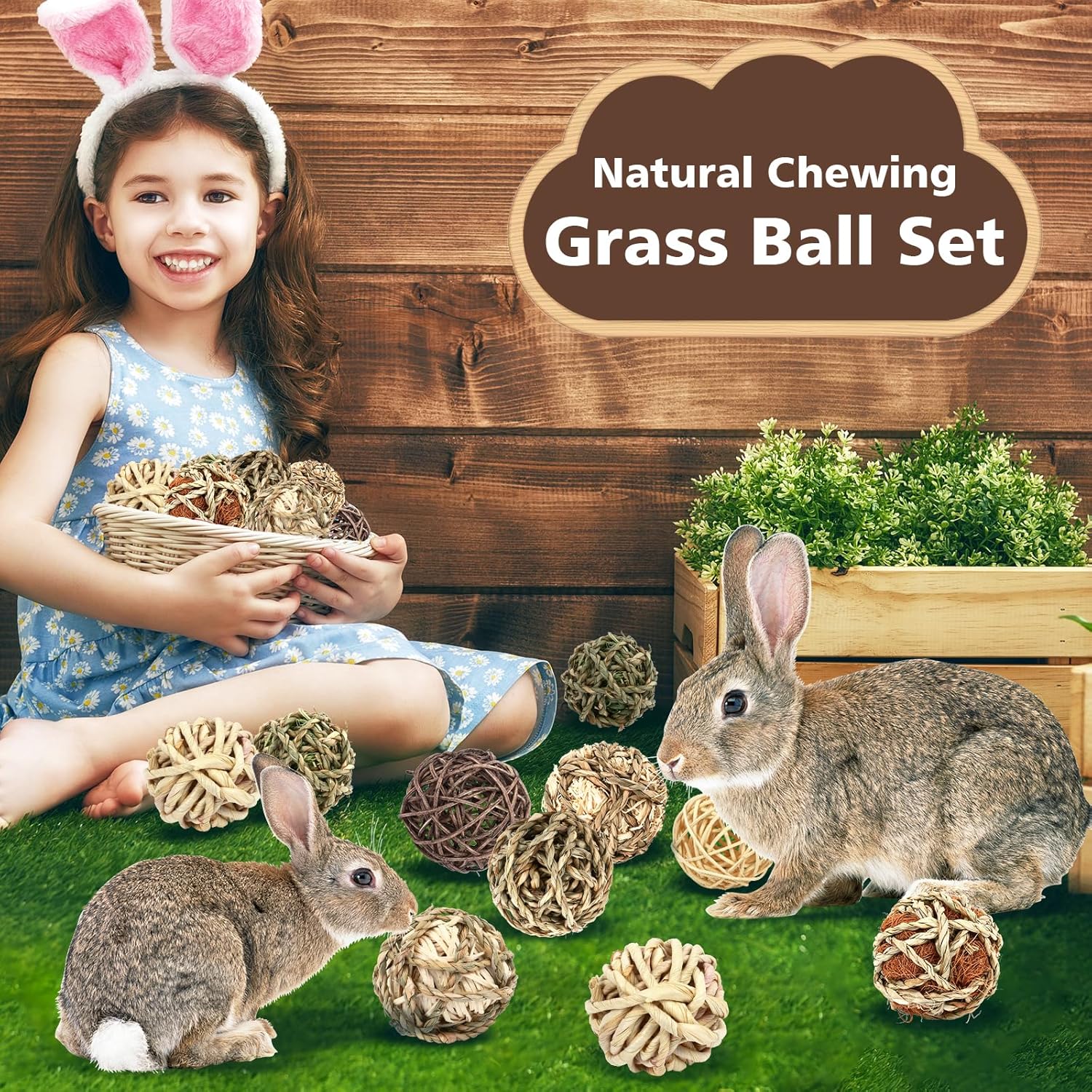 VESPRO Bunny Chew Grass Balls, (8 Pcs) Rolling Chew Toys for Small Animals, Natural Chew Grass Toys and Bunny Treats for Rabbits, Guinea Pigs, Chinchillas, Hamsters, Mice Teeth Grinding - Happypetzone.online - Image 3