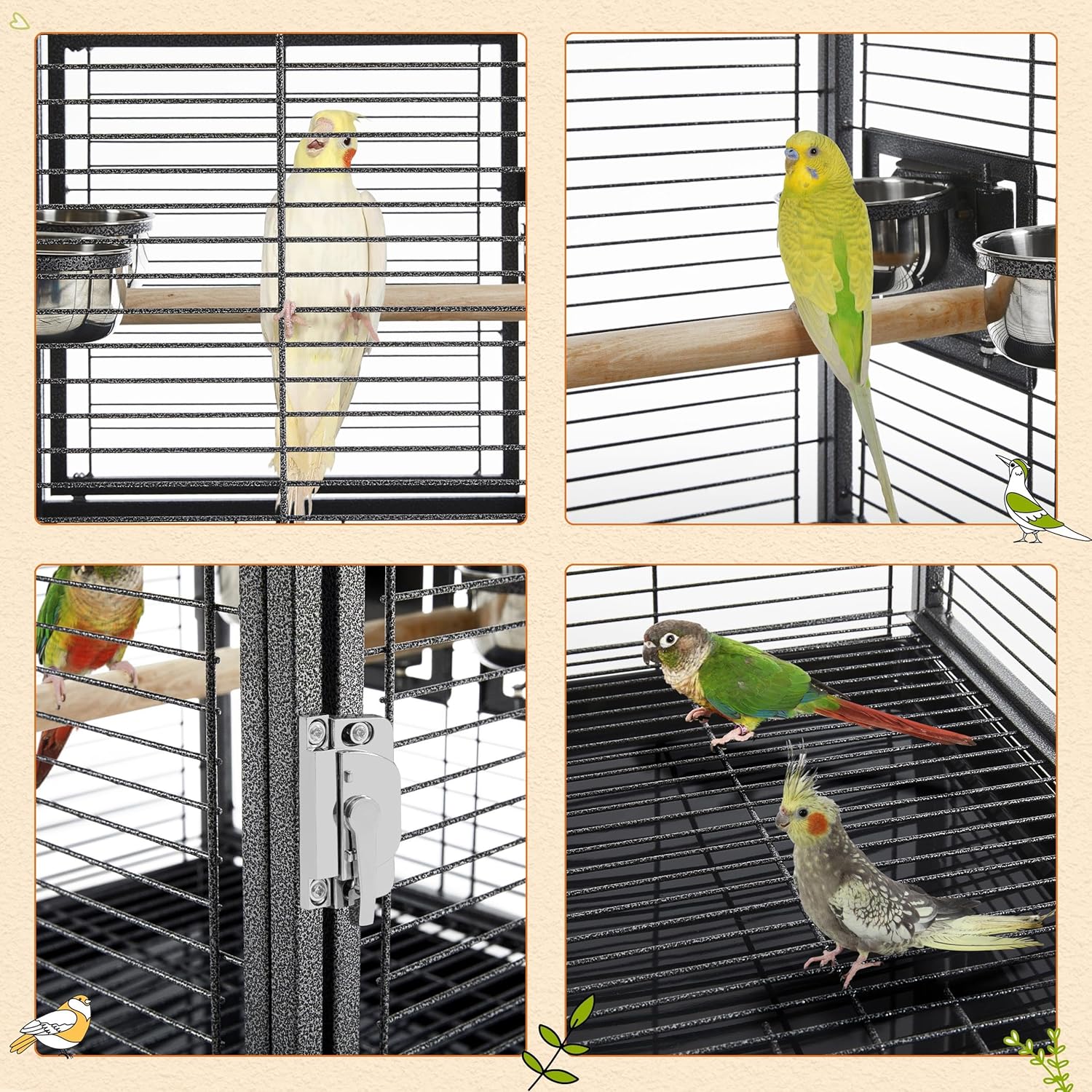 Yaheetech 25.5'' Wrought Iron Bird Travel Carrier Cage Parrot Cage with Handle Wooden Perch & Seed Guard for Small Parrots Canaries Budgies Parrotlets Lovebirds Conures Cockatiels - Happypetzone.online - Image 8