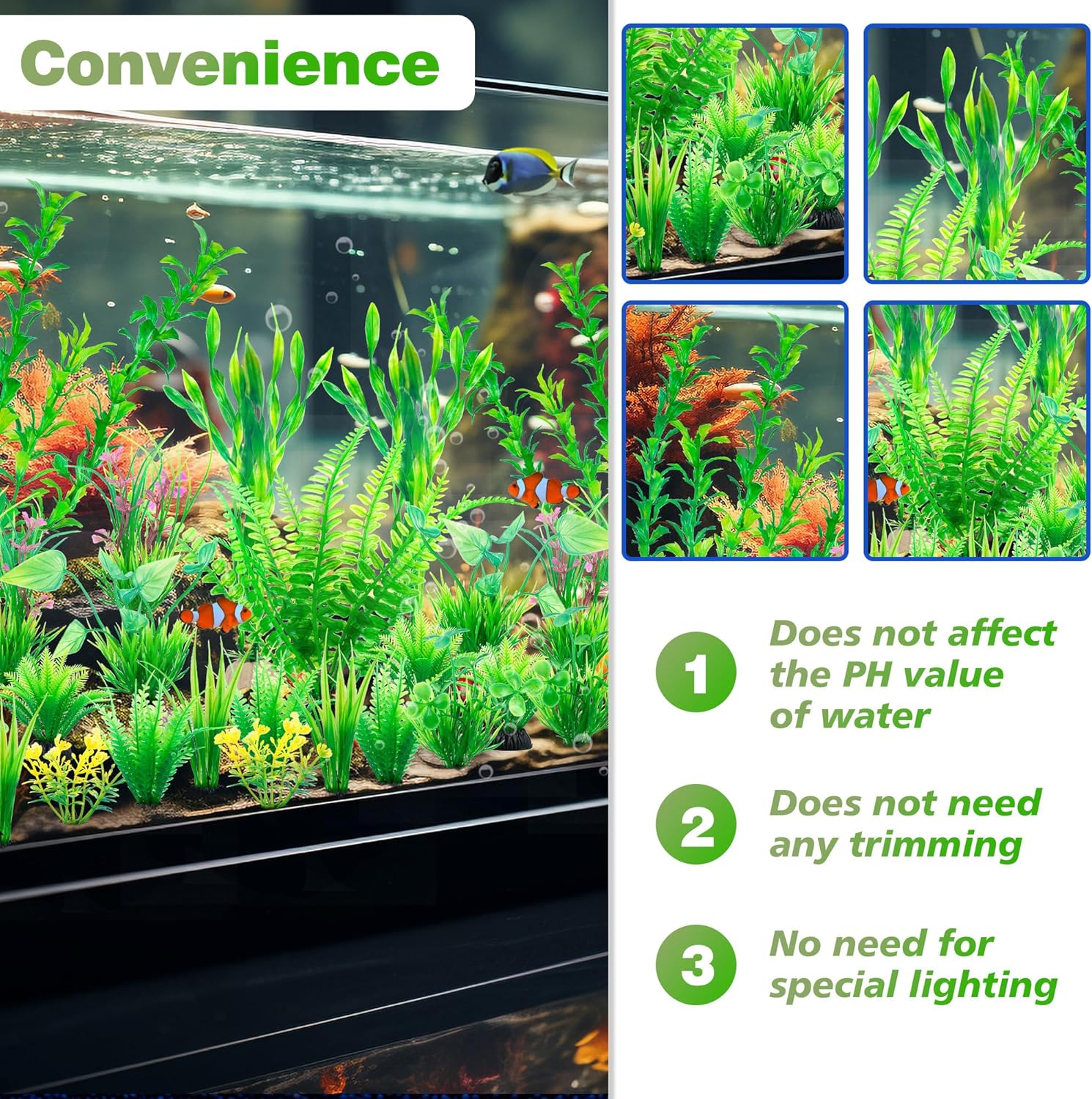 Ameliade Aquarium Artificial Green Plastic Plants Decorations 26 PCS Large Fish Tank Accessories Goldfish Betta Tank Decor - Happypetzone.online - Image 7