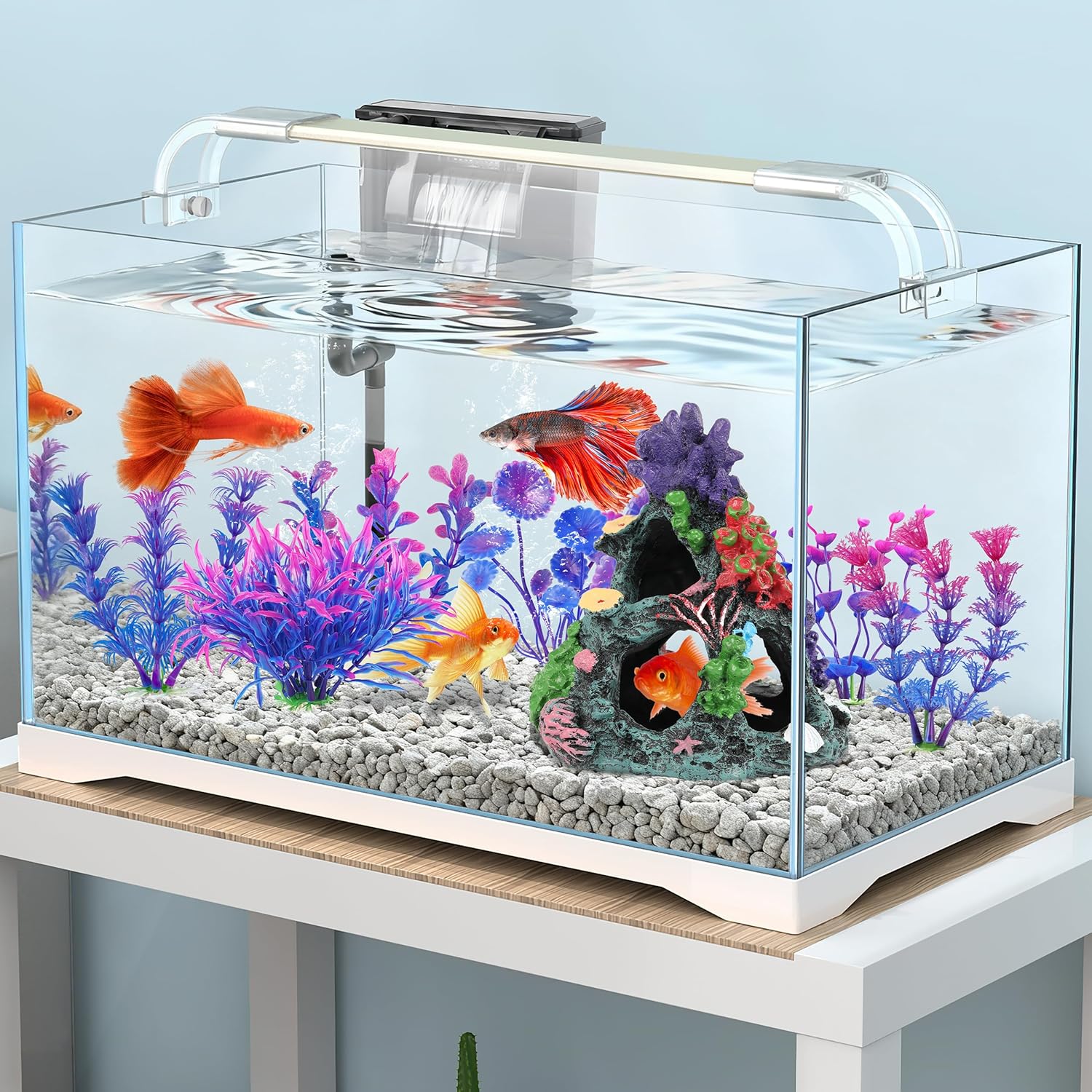 MyLifeUNIT Fish Tank Decorations, 7 Pieces Aquarium Plants Set with Coral Reef Decoration Mountain Cave Ornament for Betta, Goldfish, Shrimp to Breed, Play and Rest (Purple) - Happypetzone.online - Image 5