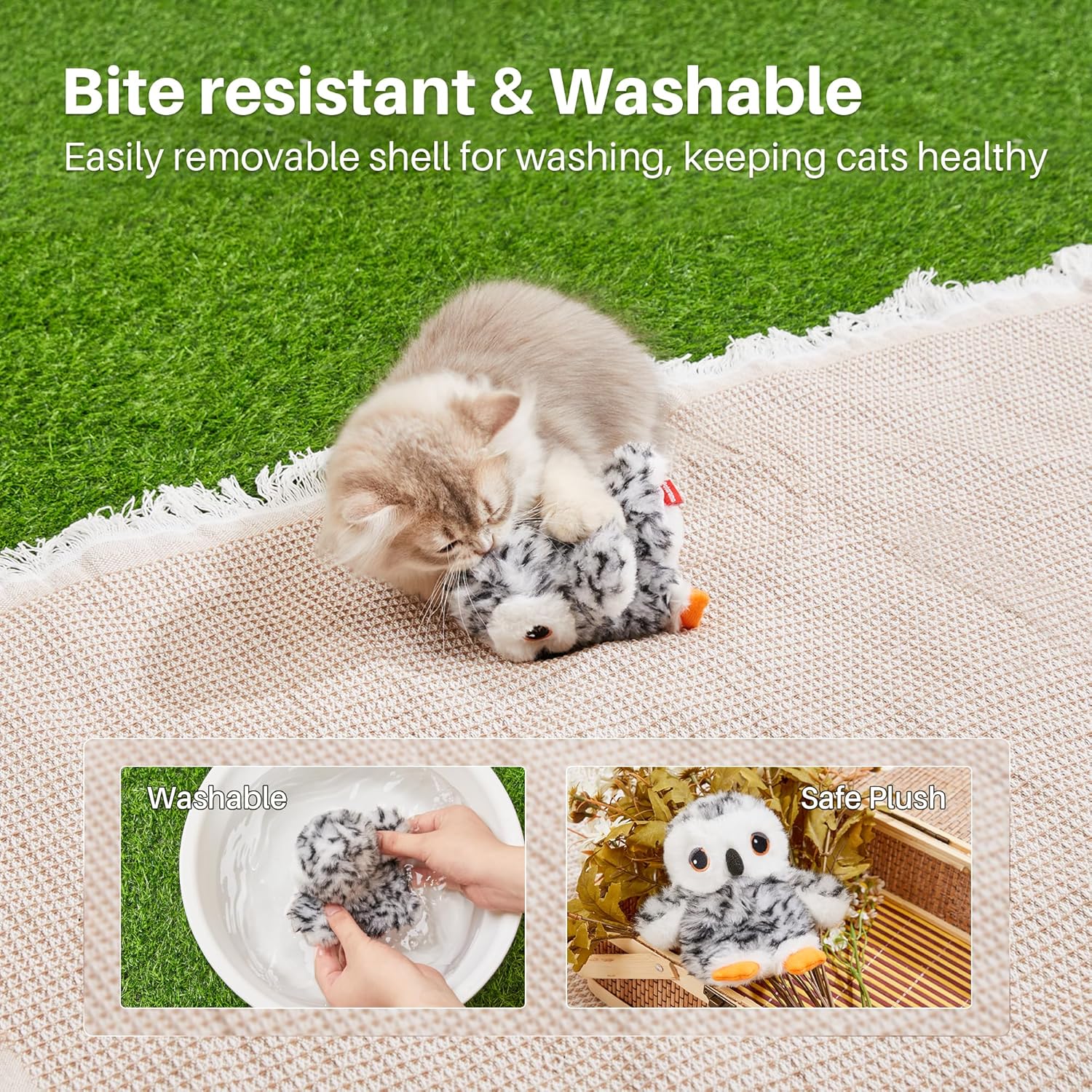 Potaroma Flapping Owl Cat Toys (No Flying), Lifelike Bird Chirp, Rechargeable Touch Activated Kitten Toy, Interactive Catnip Kicker Exercise Toys 4.0" for All Breeds - Happypetzone.online - Image 4