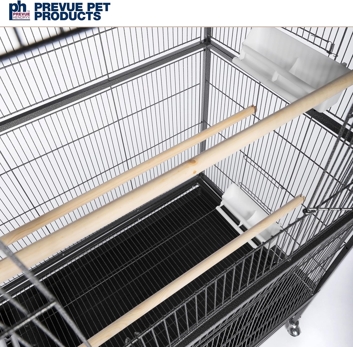 Prevue Pet Products Steel Bird Flight Cage with Wheels - Large Birdcage for Parakeets, Canaries, Finches, Cockatiels, Lovebirds, & Green Cheek, Metal Standing Birdcage - Black, Large - Happypetzone.online - Image 6