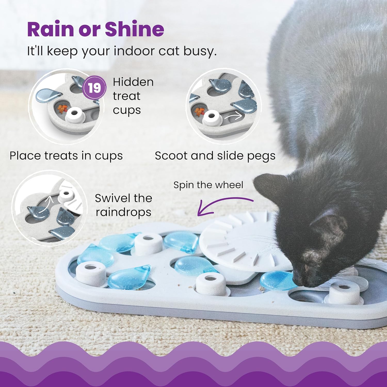 Catstages Nina Ottosson Rainy Day Puzzle & Play – Interactive Cat Puzzle Feeder for Indoor Cats, 19 Hidden Treat Compartments, Slow Feeder, Durable & Easy‑Clean - Happypetzone.online - Image 3
