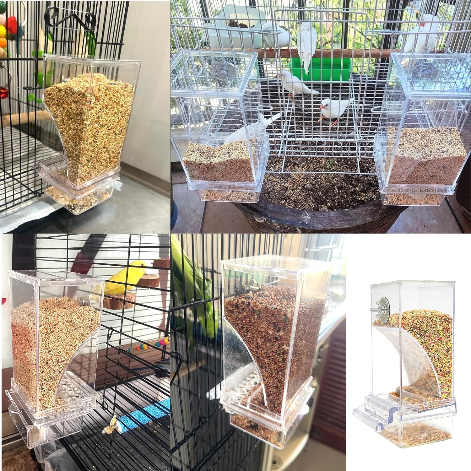 Automatic Bird Cage Feeder No Mess Parakeet Feeder Seed Food Container Feeding Station Cage Accessories for Small Birds Parrot Canary Lovebirds(Transparent) - Happypetzone.online - Image 2