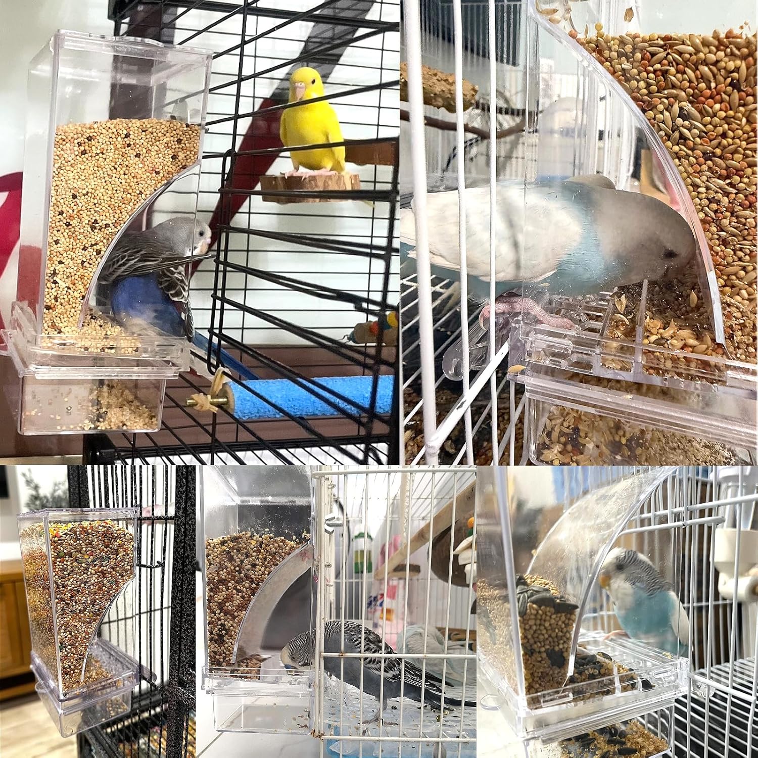 Automatic Bird Cage Feeder No Mess Parakeet Feeder Seed Food Container Feeding Station Cage Accessories for Small Birds Parrot Canary Lovebirds(Transparent) - Happypetzone.online - Image 5