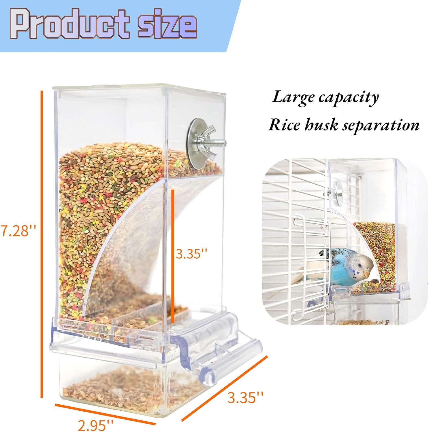 Automatic Bird Cage Feeder No Mess Parakeet Feeder Seed Food Container Feeding Station Cage Accessories for Small Birds Parrot Canary Lovebirds(Transparent) - Happypetzone.online - Image 6