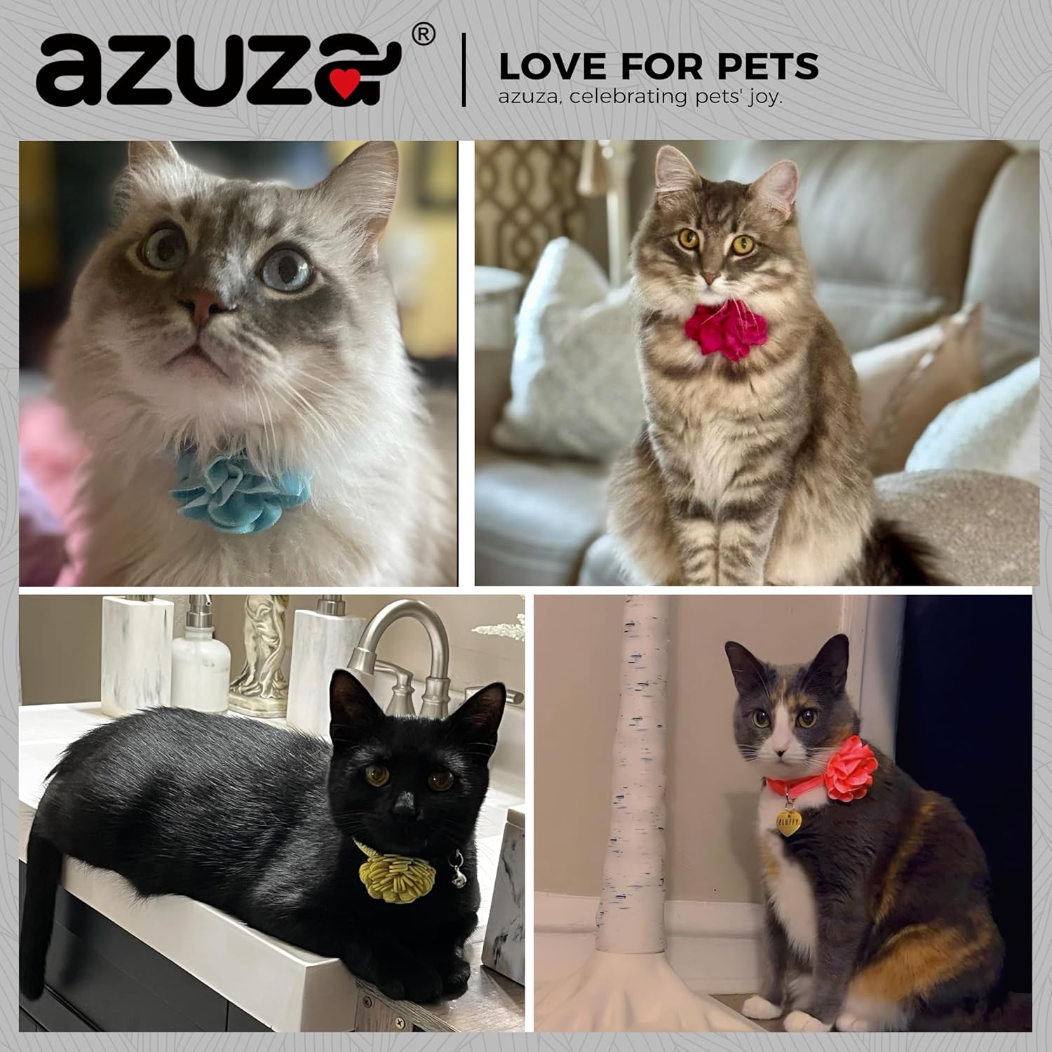 azuza 2 Pack Cat Collar Floral with Bell and Removable Flower Bowtie Breakaway Adjustable Velvet Fabric Cat Collar for Pets and Daily Decoration,Blue & Royal Blue - Happypetzone.online - Image 2