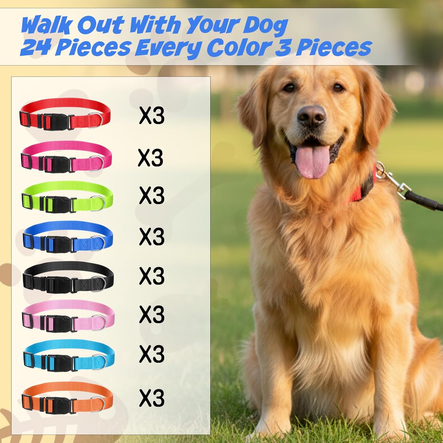 24 Pcs Dog Collars Bulk Adjustable Soft Breathable Premium Nylon Puppy Collar Reflective Dog Collar with Buckle for Small Medium Large Breeds for PET Travel Walk Daily (L, 8 Colors) - Happypetzone.online - Image 5