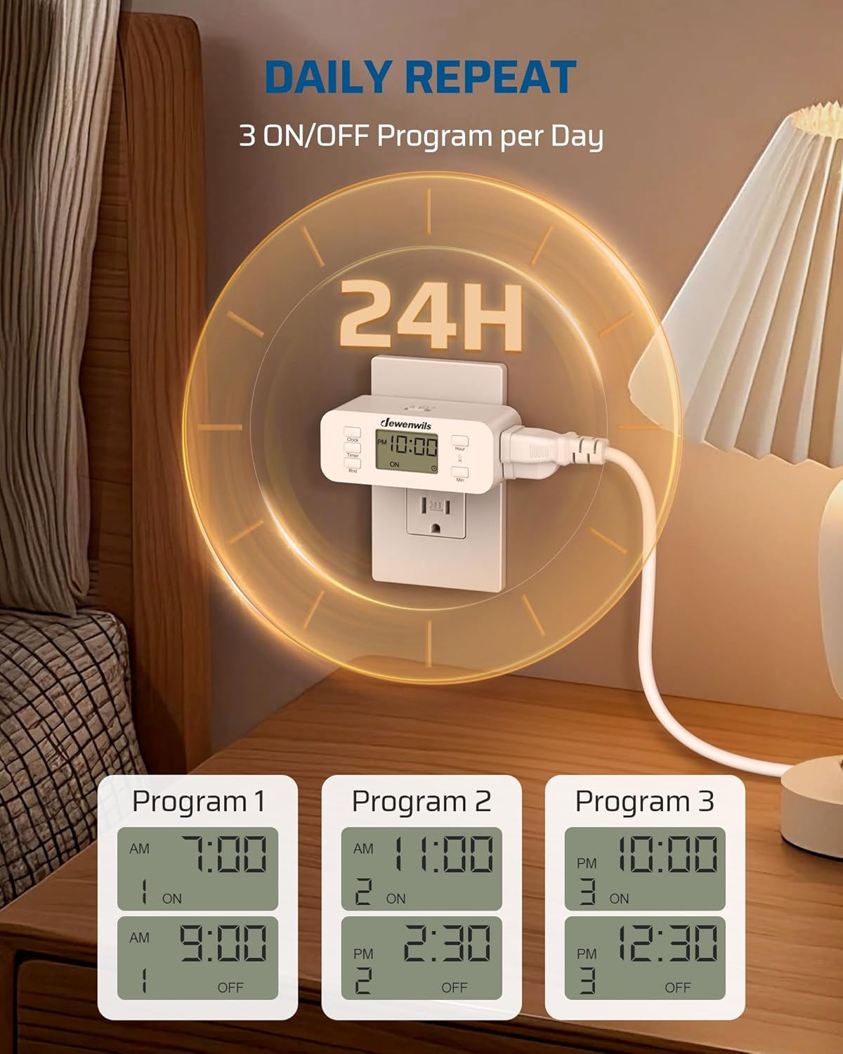 DEWENWILS 24 Hour Programmable Digital Timer Outlet, 2 Pack Timers for Electrical Outlets, Indoor Light Timers for Lamp Fan Aquarium, 2 Grounded Outlet, 125V/15A Resistive/1000W Tungsten, 3 Prong - Happypetzone.online - Image 3