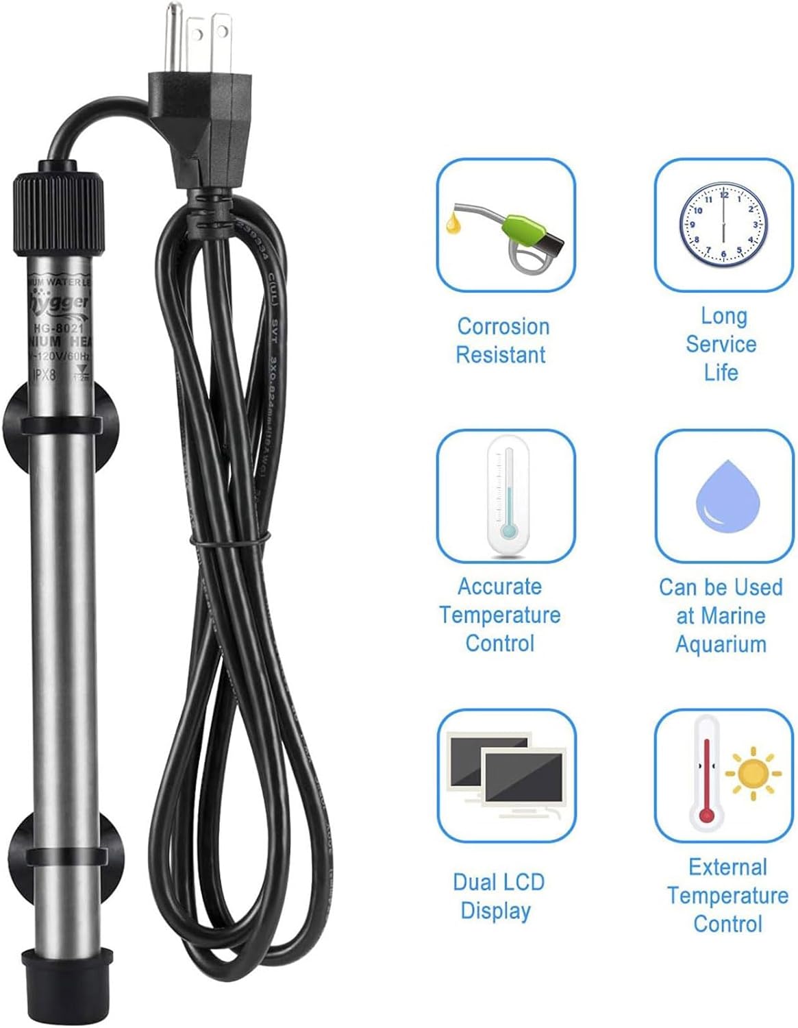 hygger 802 Aquarium Titanium Heater Rod Fish Tank Heating Element Replacement Heater Tube (Controller Excluded) 100W - Happypetzone.online - Image 2