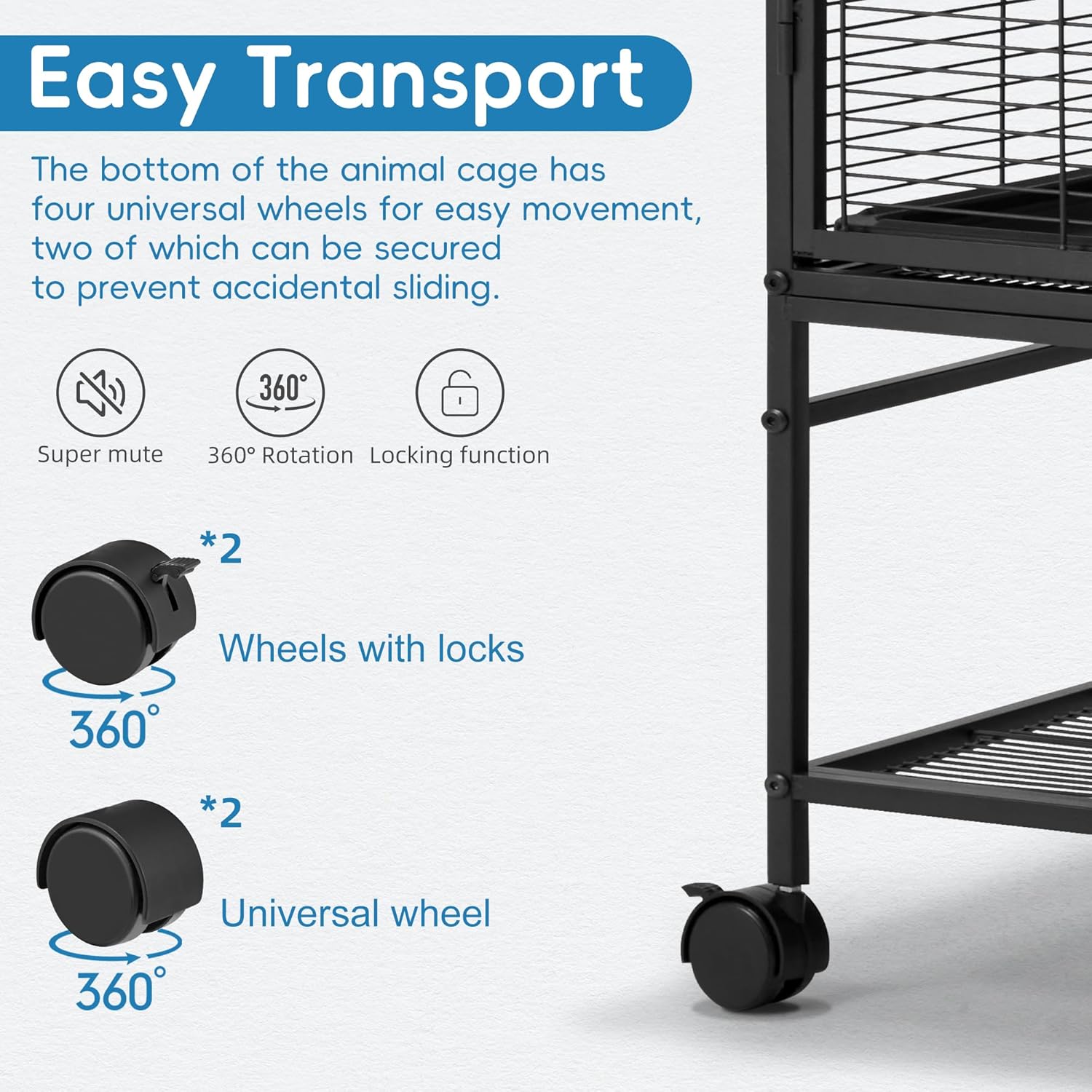 HABUTWAY 36.5''H Large Metal Rolling Ferrets Cage, 2-Tiers Small Animal Cages, Cage for Rats/Chinchillas, 0.5'' Bar Spacing for Ferret,Small Animal Cage w/Removable Ramp & Platform - Happypetzone.online - Image 7