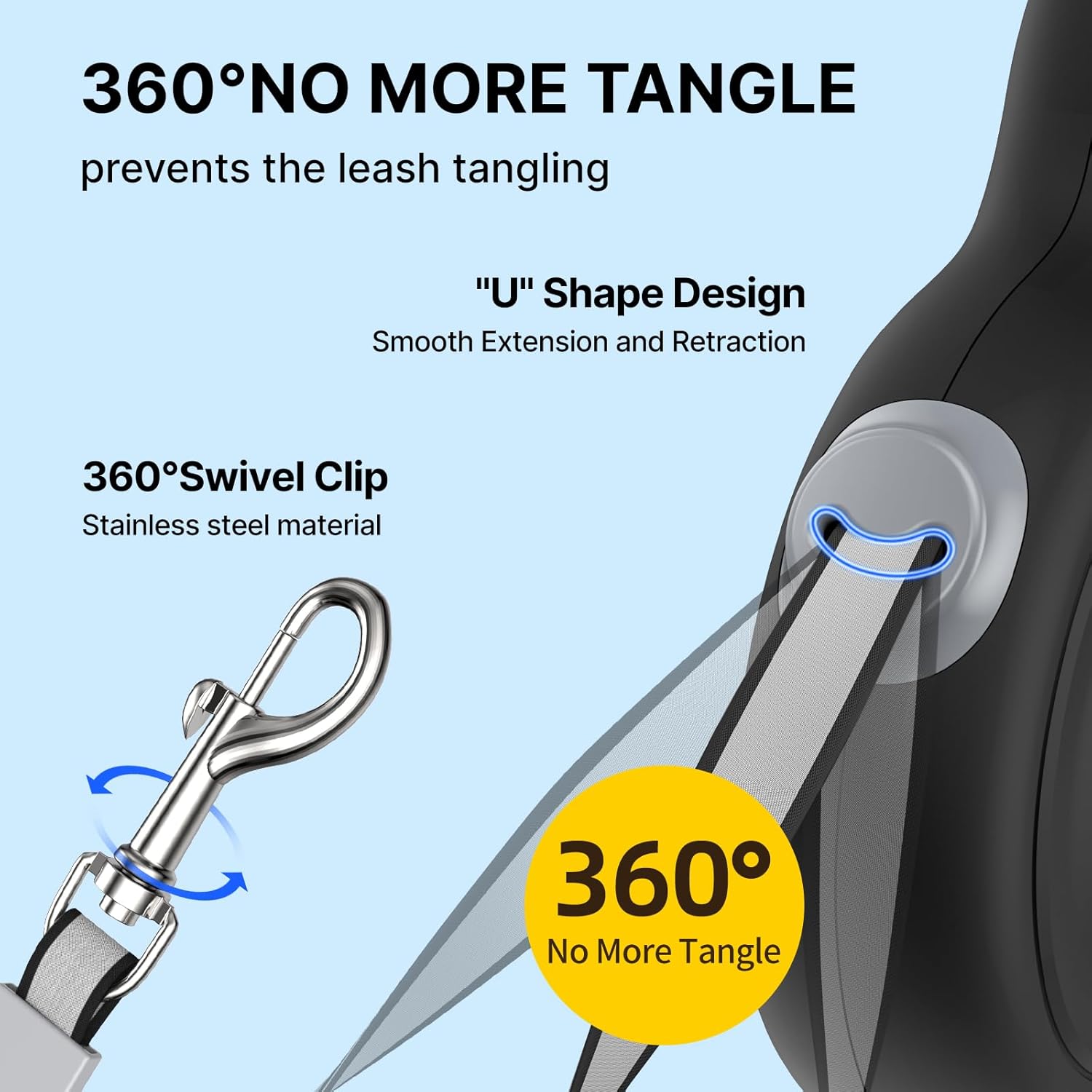 10Ft Auto-Brake Retractable Dog Leash with Chew-Proof Steel Cable, 360° Tangle-Free, Shock Absorbing, Built-in Poop Bag Dispenser, Ergonomic Comfort Grip Handle for Small Medium Dogs Up to 60lbs - Happypetzone.online - Image 7