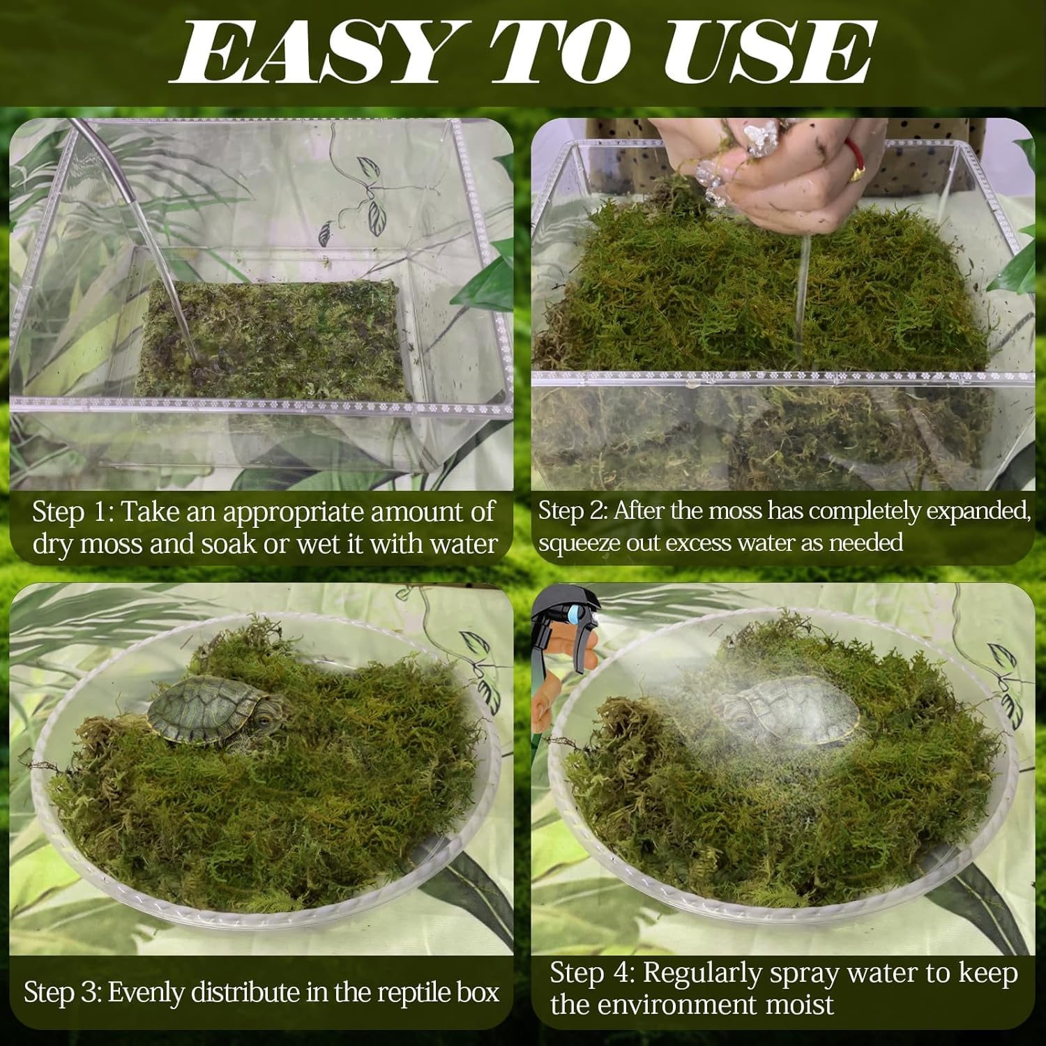 ZeeDix 2.2 lb Sphagnum Moss for Reptiles,20 qt Reptile Bedding Substrate Tank Accessories Terrarium Moss, Green Forest Moss for Leopards Geckos Snakes Turtles Frogs - Happypetzone.online - Image 3