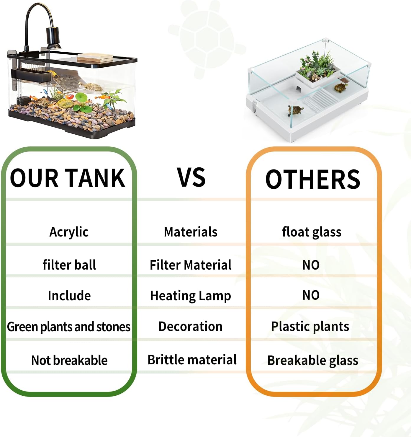 (Tank + Light +Pump + Filter + Filter Balls) Turtle Tank Kit, Turtle Tank Starter Kit,Bottom Drainage, Multi-Function Areas for Turtles, Crabs,Fishes, Amphibians,Reptiles. (15.75 x 8.64 x8.64 Inch) - Happypetzone.online - Image 4