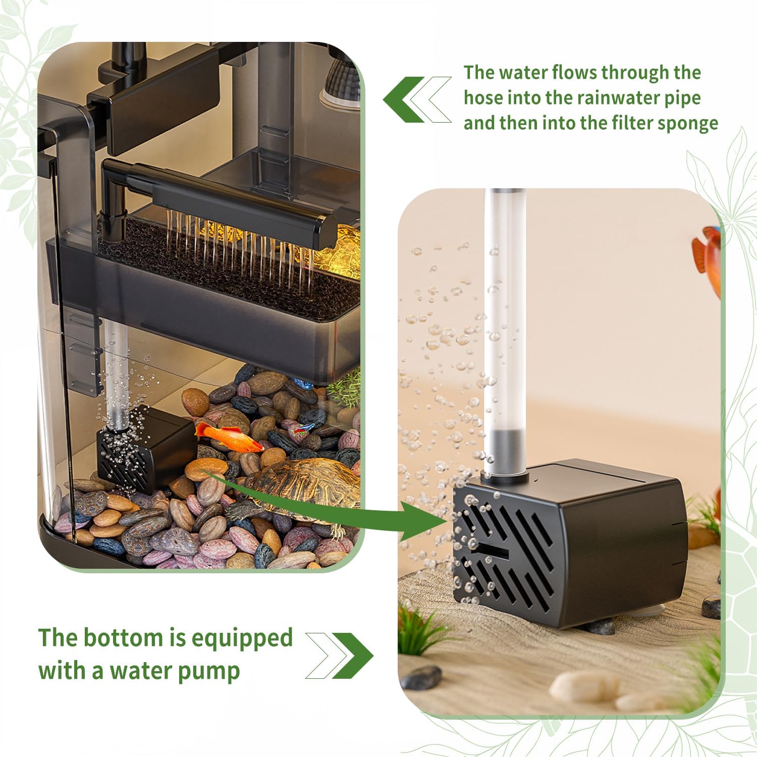(Tank + Light +Pump + Filter + Filter Balls) Turtle Tank Kit, Turtle Tank Starter Kit,Bottom Drainage, Multi-Function Areas for Turtles, Crabs,Fishes, Amphibians,Reptiles. (15.75 x 8.64 x8.64 Inch) - Happypetzone.online - Image 8