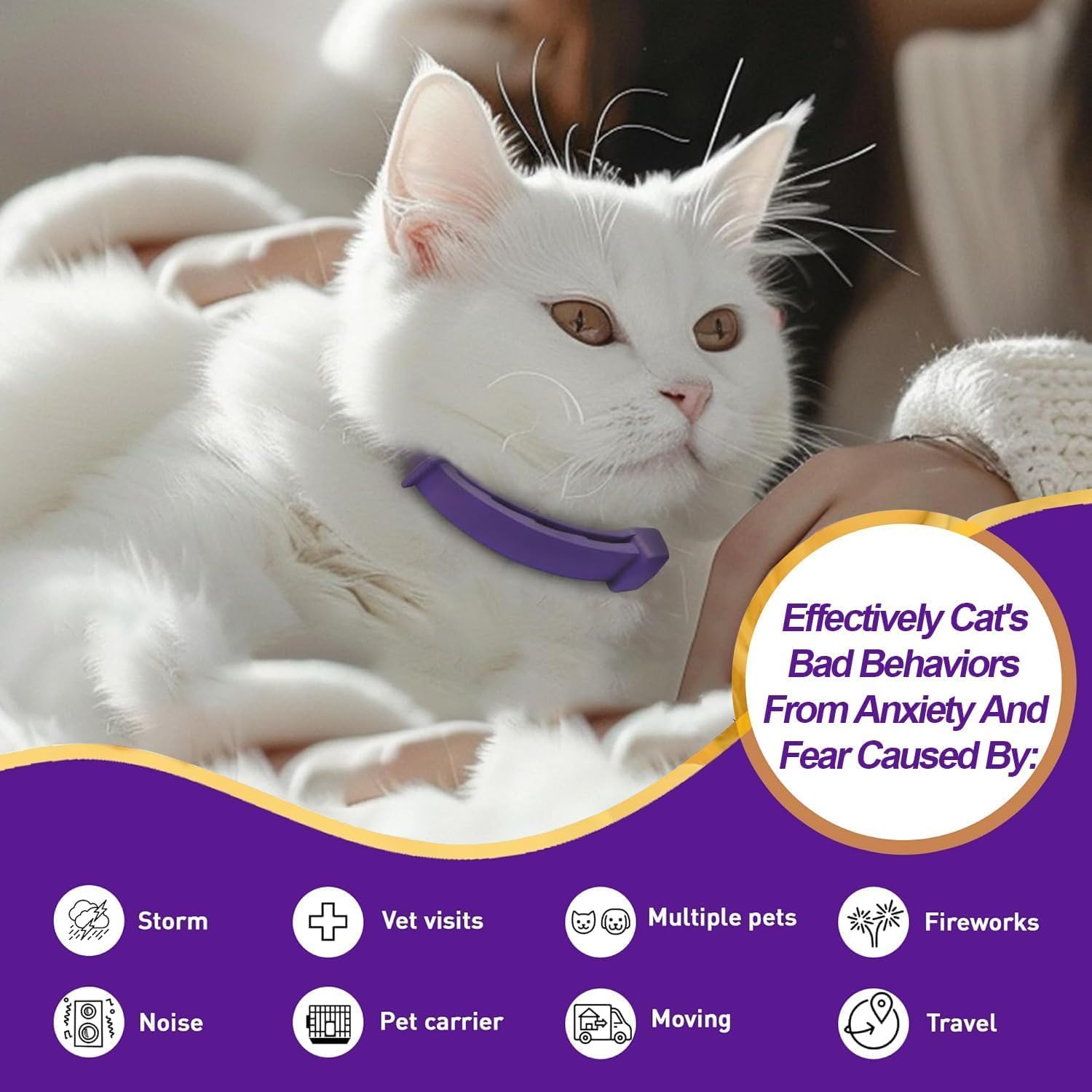 Cat Calming Collar, Calming Collar for Cats 4 Pack, Pheromone Collars for Cats – Adjustable 15″, 60-Day Lasting Stress & Anxiety Relief, Reduce Noise Fear, Scratching & Separation Anxiety (Pruple) - Happypetzone.online - Image 5