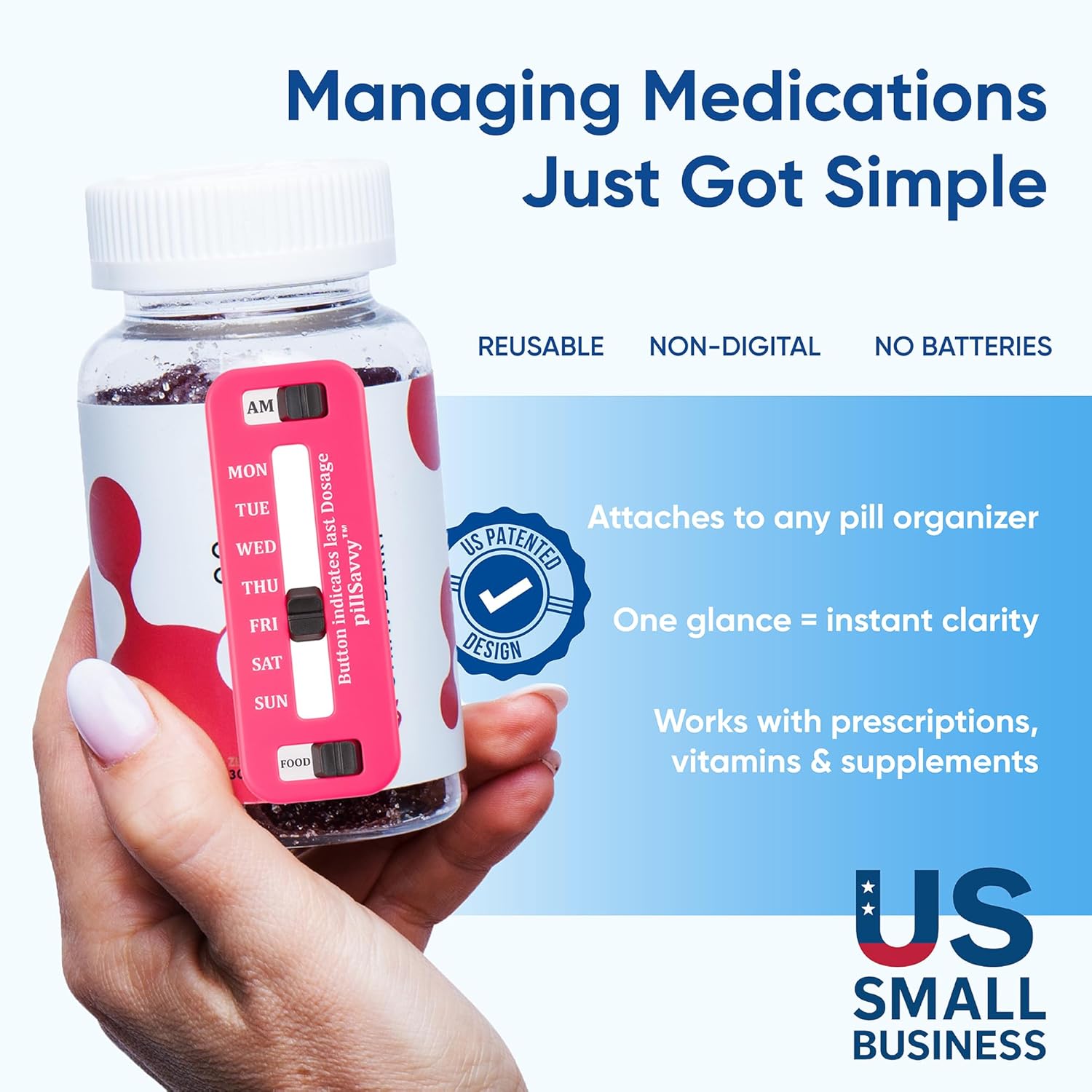 PillSavvy™ Daily Pill Tracker – Non-Digital, Reusable Medication Reminder for Bottles & Organizers – Easy to Use, Curved Back – Track Prescriptions, Vitamins, Supplements & Pet Meds (Pink, 2 Pack) - Happypetzone.online - Image 6