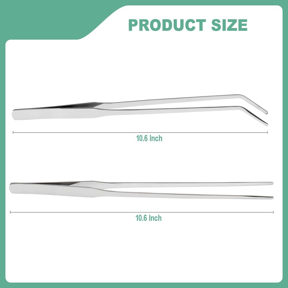 Syn-zer 2PCS Stainless Steel Reptile Feeding Tongs, 10.6 inch Straight and Curved Tweezers for Aquarium, Terrarium & Crafts Bearded Dragon Snake Tank Accessories, Planted Tank Tools Feeder for Lizards - Happypetzone.online - Image 2