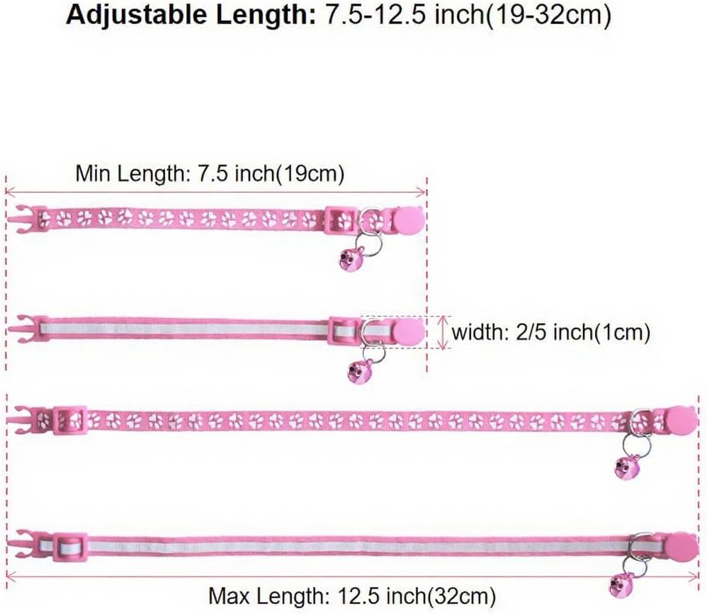 2 Pack Breakaway Cat Collars with Bells, Reflective Design and Claw Print Design, Safety Buckle, Adjustable 7.5-12.5 Inches for Kittens & Cats (Pink) - Happypetzone.online - Image 2