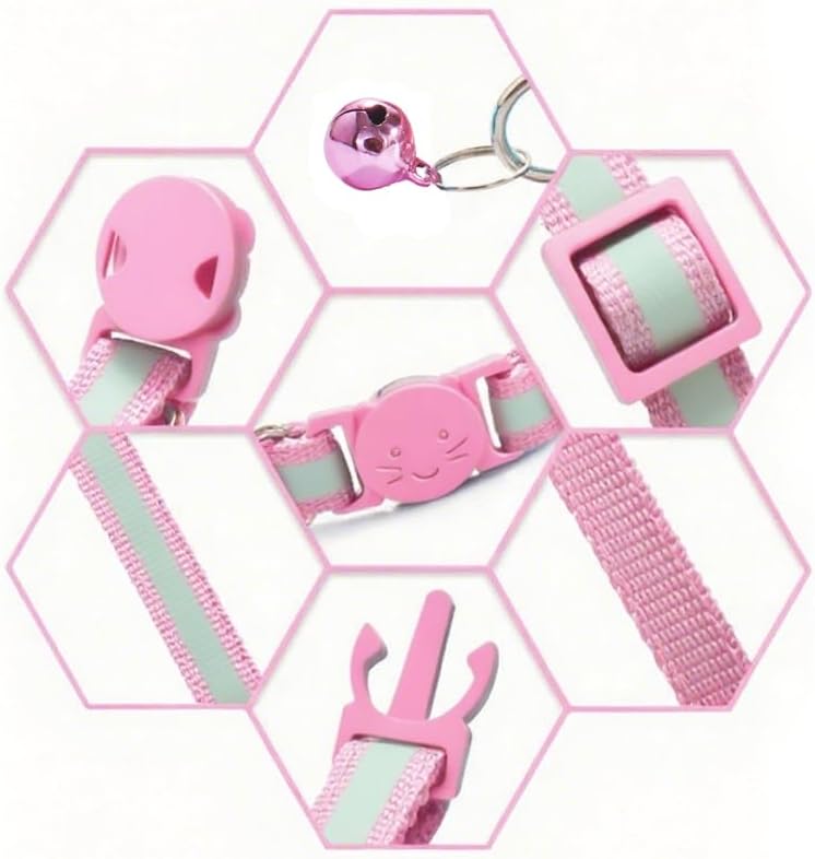 2 Pack Breakaway Cat Collars with Bells, Reflective Design and Claw Print Design, Safety Buckle, Adjustable 7.5-12.5 Inches for Kittens & Cats (Pink) - Happypetzone.online - Image 5