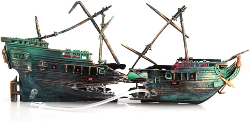 SLOCME Aquarium Shipwreck Decorations - Air Bubbler Sunken Ship Ornament, Fish Tank Air Action Aerating Decorations - Happypetzone.online - Image 5