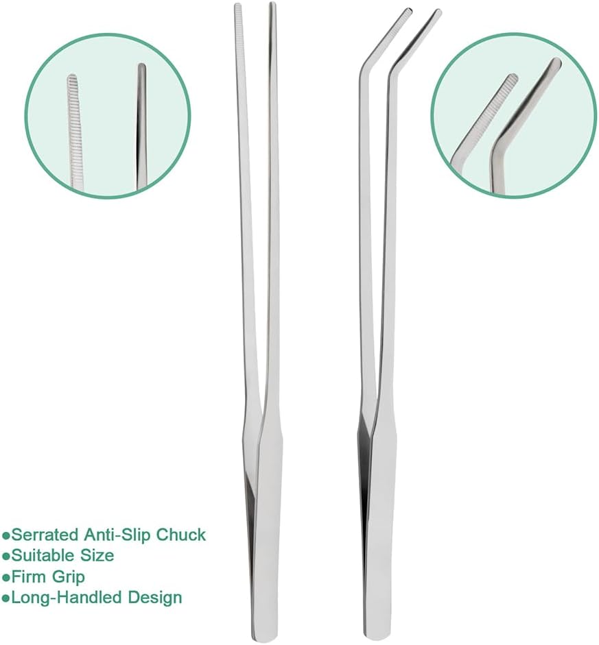 Syn-zer 2PCS Stainless Steel Reptile Feeding Tongs, 10.6 inch Straight and Curved Tweezers for Aquarium, Terrarium & Crafts Bearded Dragon Snake Tank Accessories, Planted Tank Tools Feeder for Lizards - Happypetzone.online - Image 4