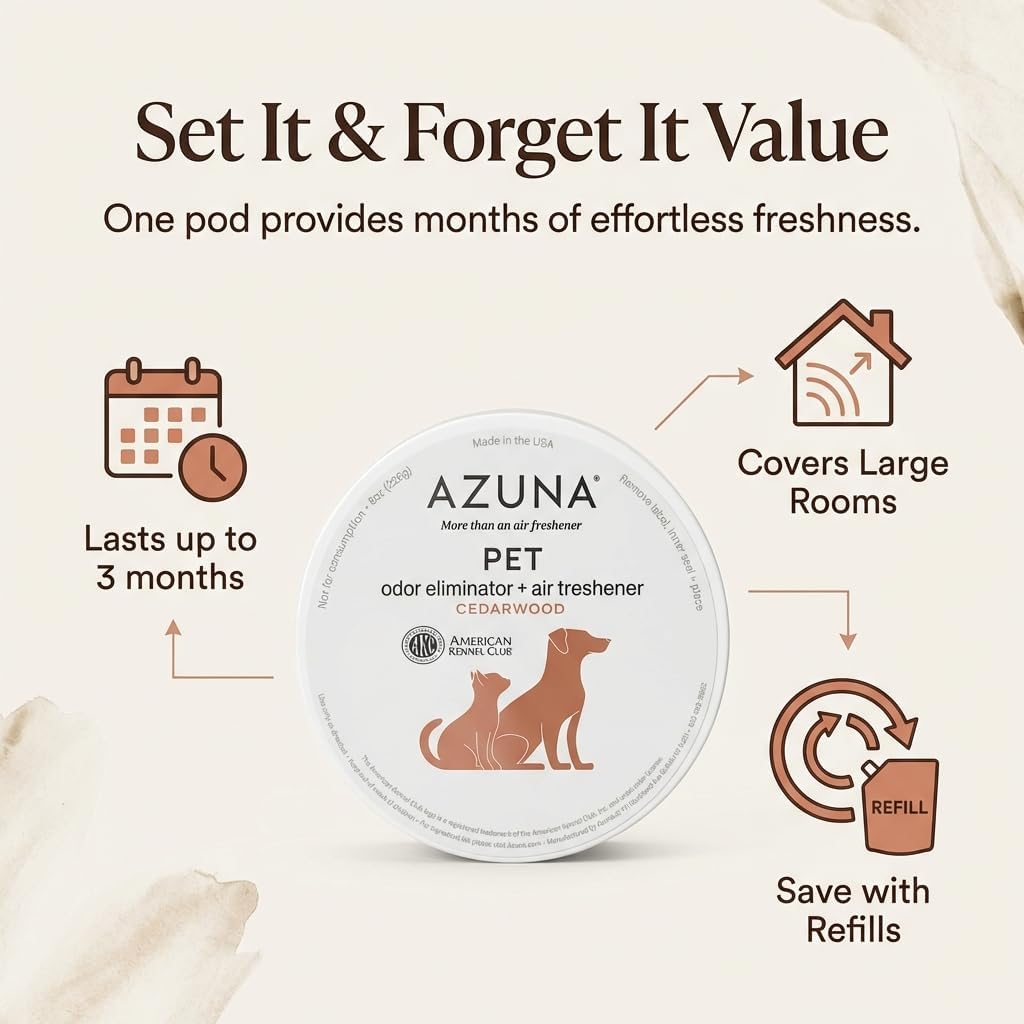 Azuna Pet Odor Eliminator for Strong Odor Gel | Plant Powered Australian Tea Tree Oil | Dog and Cat Room Deodorizer | Child and Pet Safe Air Fresheners for home | Cedarwood Scent | 8oz Pod - Happypetzone.online - Image 6