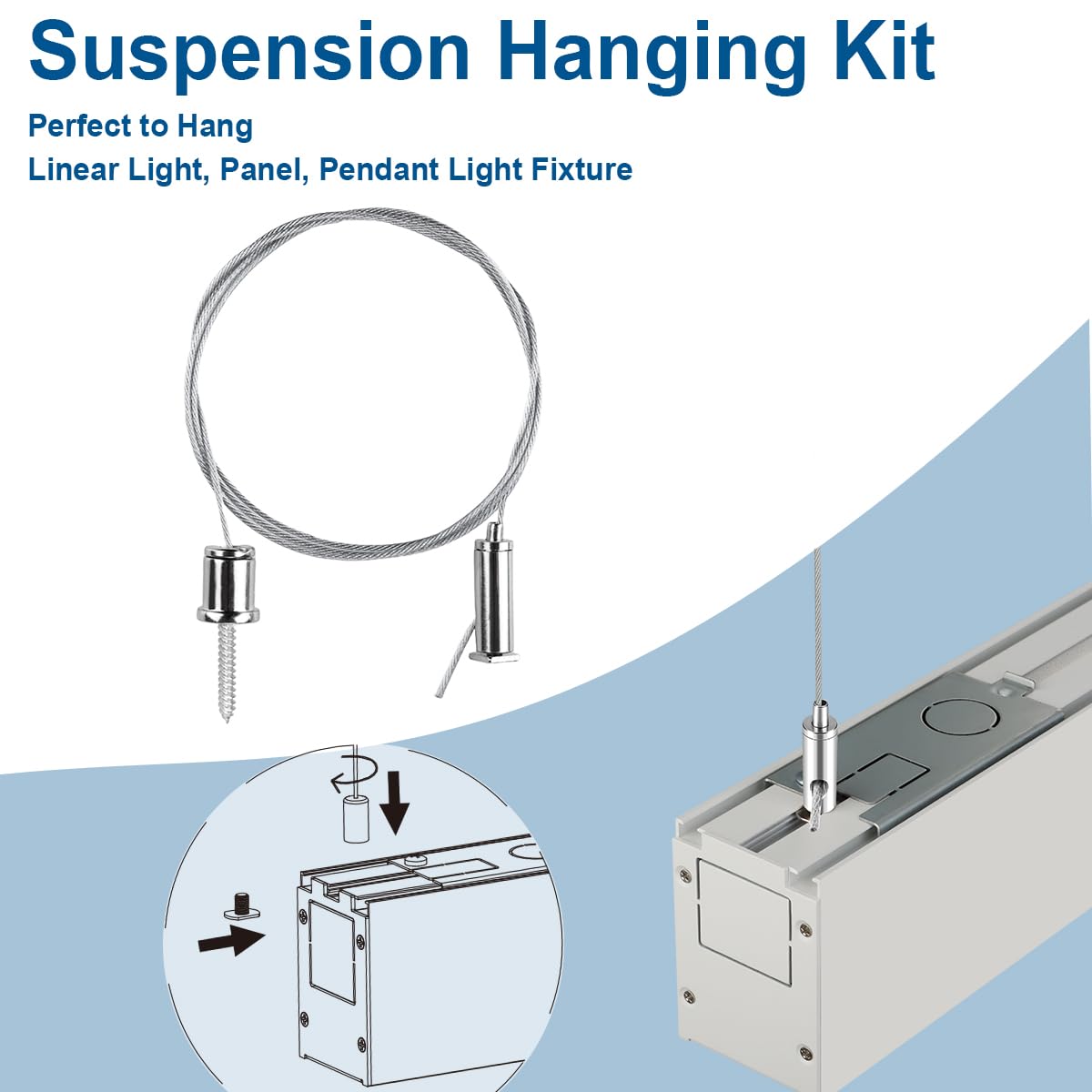 Ceiling Hanging Wire Cable Kit, 4 Sets Wire Cable Hanging System kit, Aquarium Light Hanging Kit, Adjustable Wire Rope for Linear Light, Panel, Pendant, Chandelier, Suspension Light Fixture - Happypetzone.online - Image 6