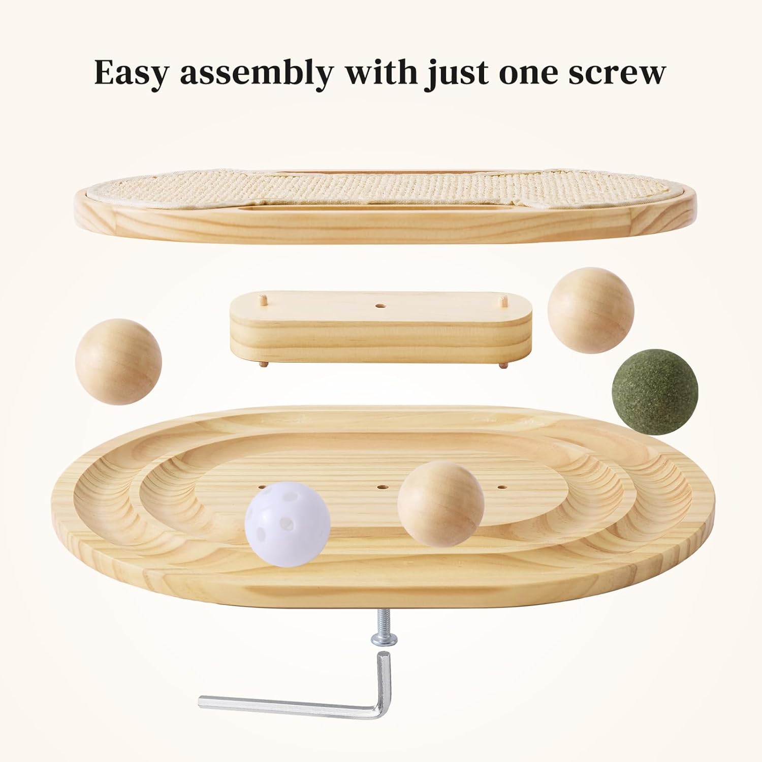 ZOMISIA Cat Scratcher with Ball Track Toy, Sisal Scratch Pad for Indoor Adult Cats, Wooden Interactive Cat Puzzle Toys for Kitten Mental Stimulation Self Play Home Enrichment - Happypetzone.online - Image 6