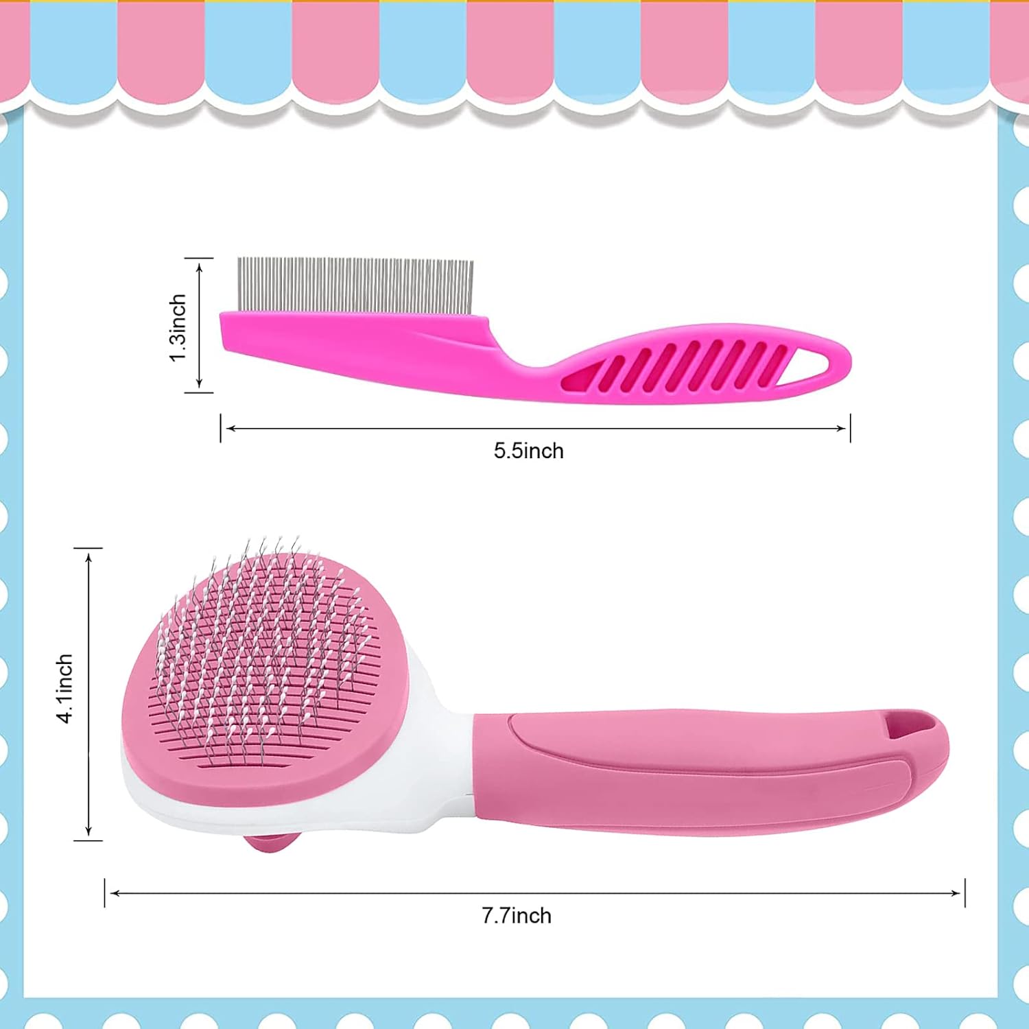 Cat Brushes for Indoor Cats, Dog Brush for Shedding with Metal Cat Comb, Self Cleaning Pet Hair Brush with Release Button for Grooming Kitten(Pink) - Happypetzone.online - Image 2