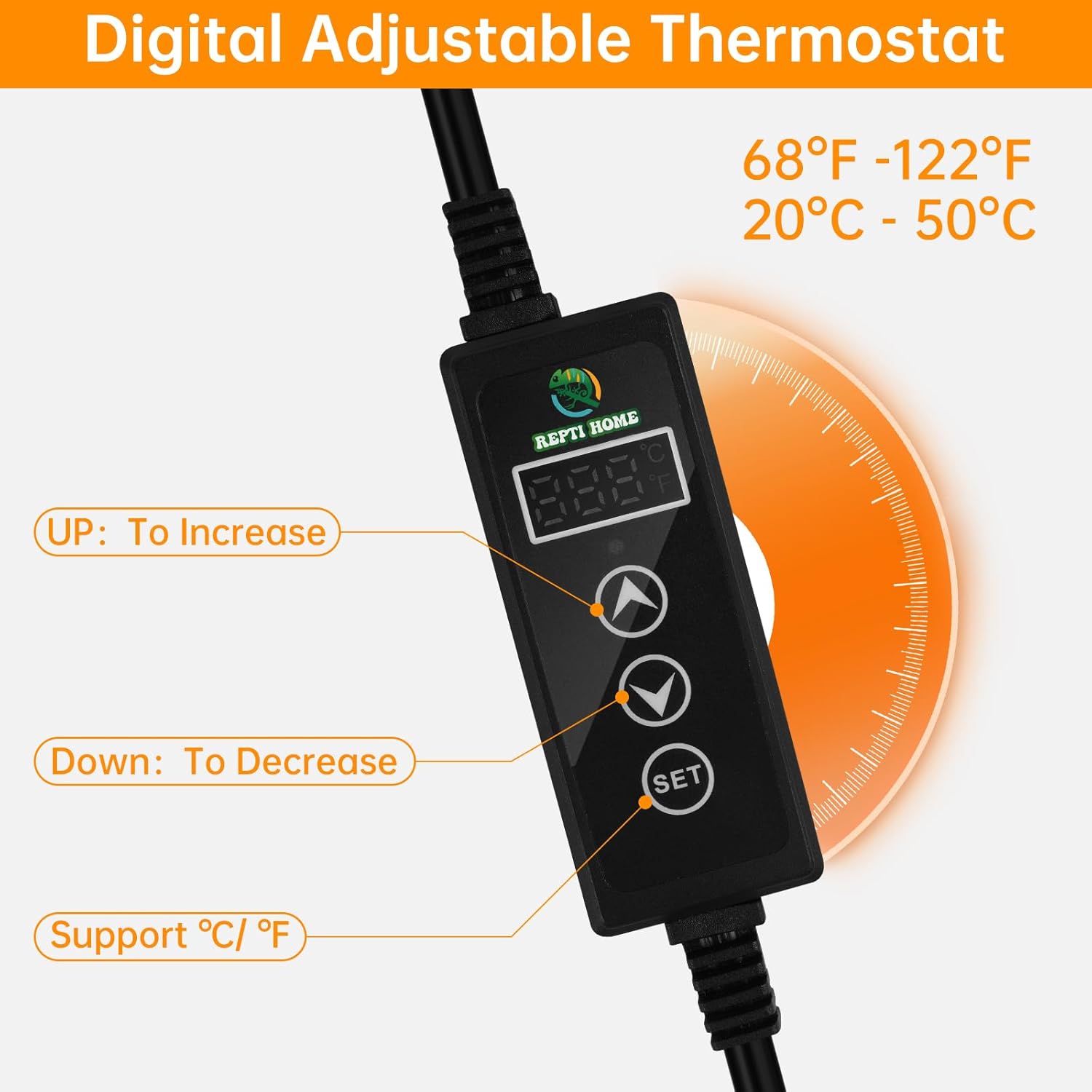 Reptile Heat Pad with Digital Thermostat, Under Tank Terrrarium Heat Mat 24W 8 * 18 Inch, Temperature Controller Heating Pad for Reptile, Turtles, Lizards, Snake, Hermit Crab, Frogs - Happypetzone.online - Image 3