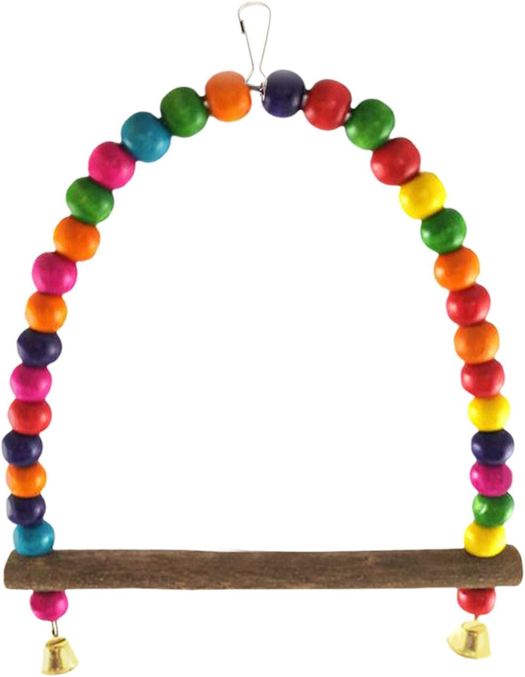 SunGrow Colorful Finch Swing Toy with Bells, Wooden Perch Stand for Canary, Lovebird & Budgie, 8.5x6 Inches, Sturdy Rocking Gym, Small Bird Cage Accessories to Balance, Exercise & Training - Happypetzone.online - Image 2