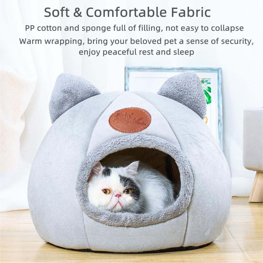 Cat Beds for Indoor Cats, Cozy Cat Cave Bed Dog House Cats Tent with Removable Cushion Pillow, Soft Warm Pet House Puppy Bed, Cute Pet Nest for Kitten Small Dog (Gray, M-13x13x13 Inches) - Happypetzone.online - Image 3
