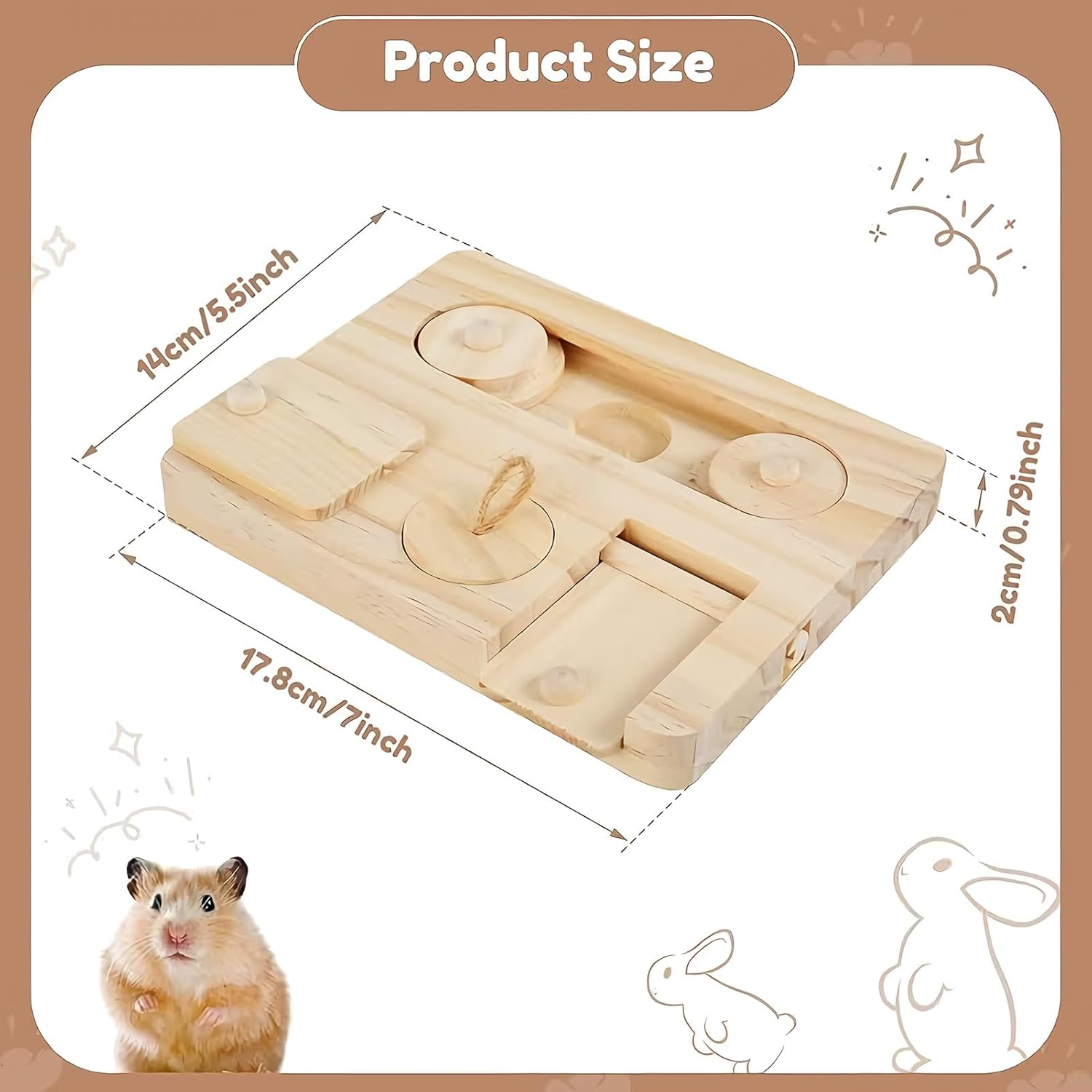 Cute Pet Puzzle Toys - Hamster Brain Trainer, Single Pitted Board for Food Discovery, Organic Birch Feeder with Hidden Chambers, Accessory, Natural Plaything for Scenting, Foraging & Burrowing - Happypetzone.online - Image 2