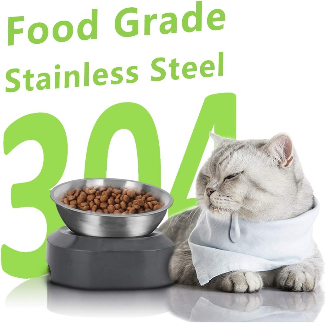 AYADA Raised Cat Food Bowl, Stainless Steel Cat Dish for Dry Wet Food Water, Anti Vomiting Elevated with Stand Ergonomic Lifted Slanted Tilted 15 Angle Metal Single Kitty Kitten Pet Bowl (Single) - Happypetzone.online - Image 4
