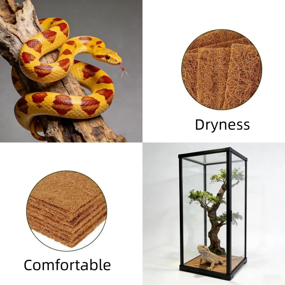 Laoha 10-Pack Reptile Carpet Liners, 12 x 12 Inch Natural Coconut Fiber Mats for Reptile Tanks, Terrariums– Substrate Bedding for Bearded Dragons, Tortoises, Lizards, Snakes, Turtles & Leopard Geckos - Happypetzone.online - Image 6