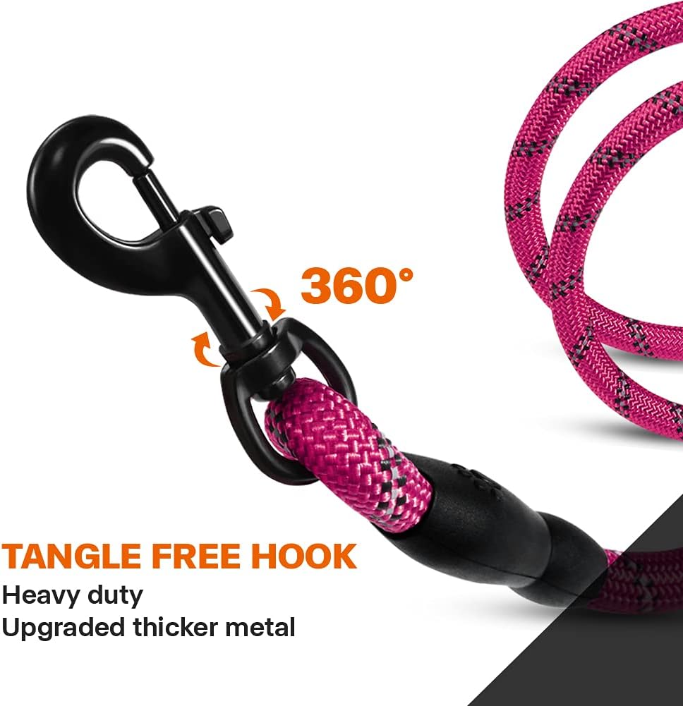 Taglory Rope Dog Leash 6 FT with Comfortable Padded Handle, Highly Reflective Threads Leash and Anti-Tangle Clip for Walking Medium Large Dogs, 1/2 inch, Hotpink - Happypetzone.online - Image 6