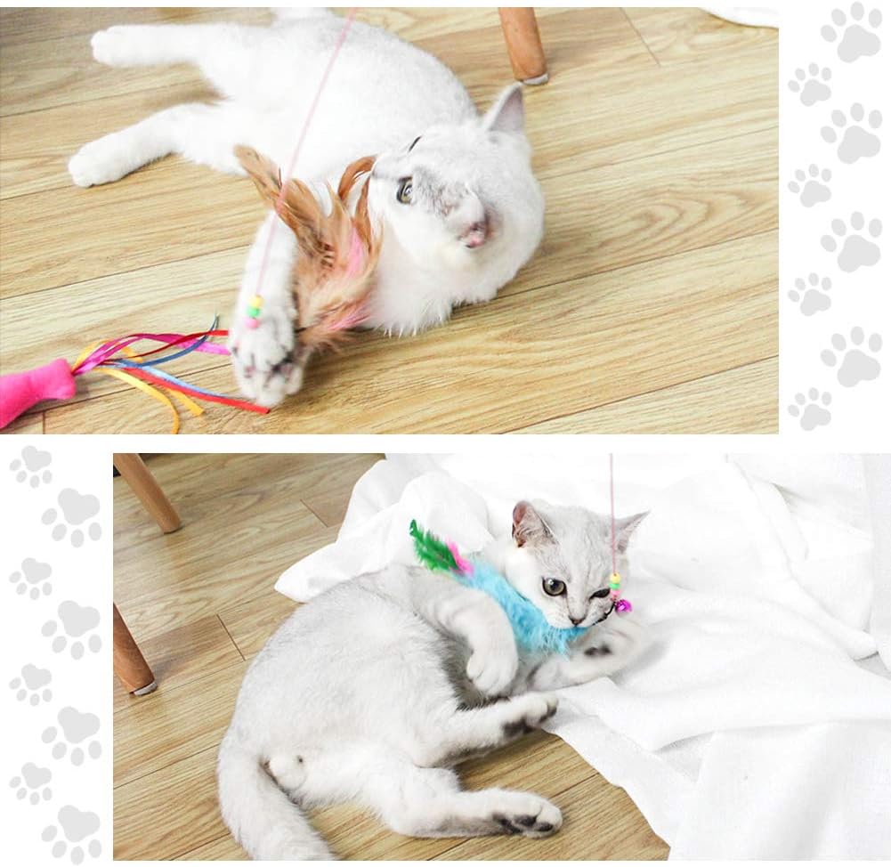 MAIYU Cat Feather Wand Toy - 3 Pack Steel Wire Feather Interactive Cat Stick Training - Beads Bells Kitten Wand Toys Pet Teaser - Happypetzone.online - Image 3